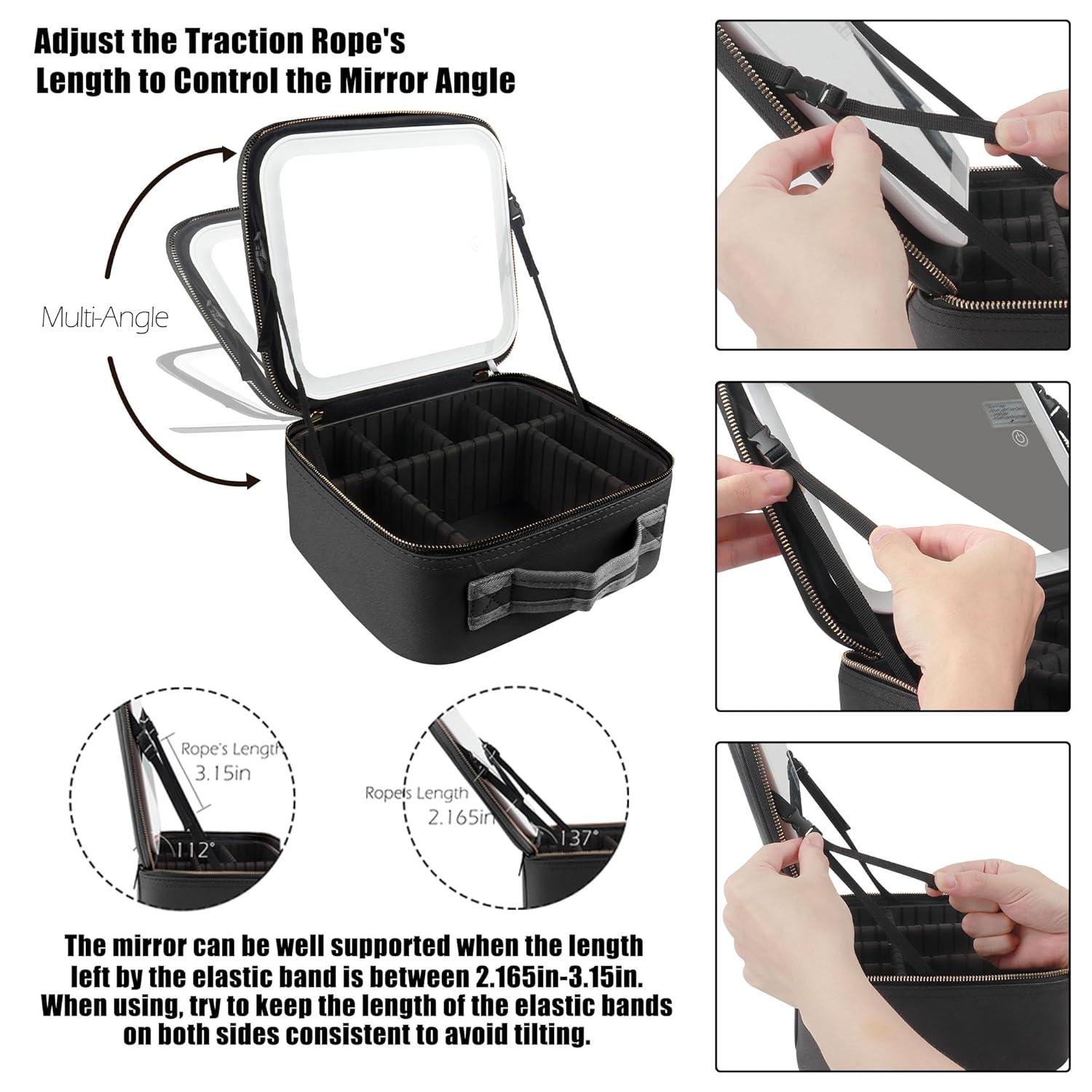 MOMIRA Travel Makeup Bag Cosmetic Bag Makeup Organizer Bag with Large Lighted Mirror 3 Color Scenarios Adjustable Brightness, Waterproof Makeup Travel Case, Large Makeup Train Case Toiletry Gift