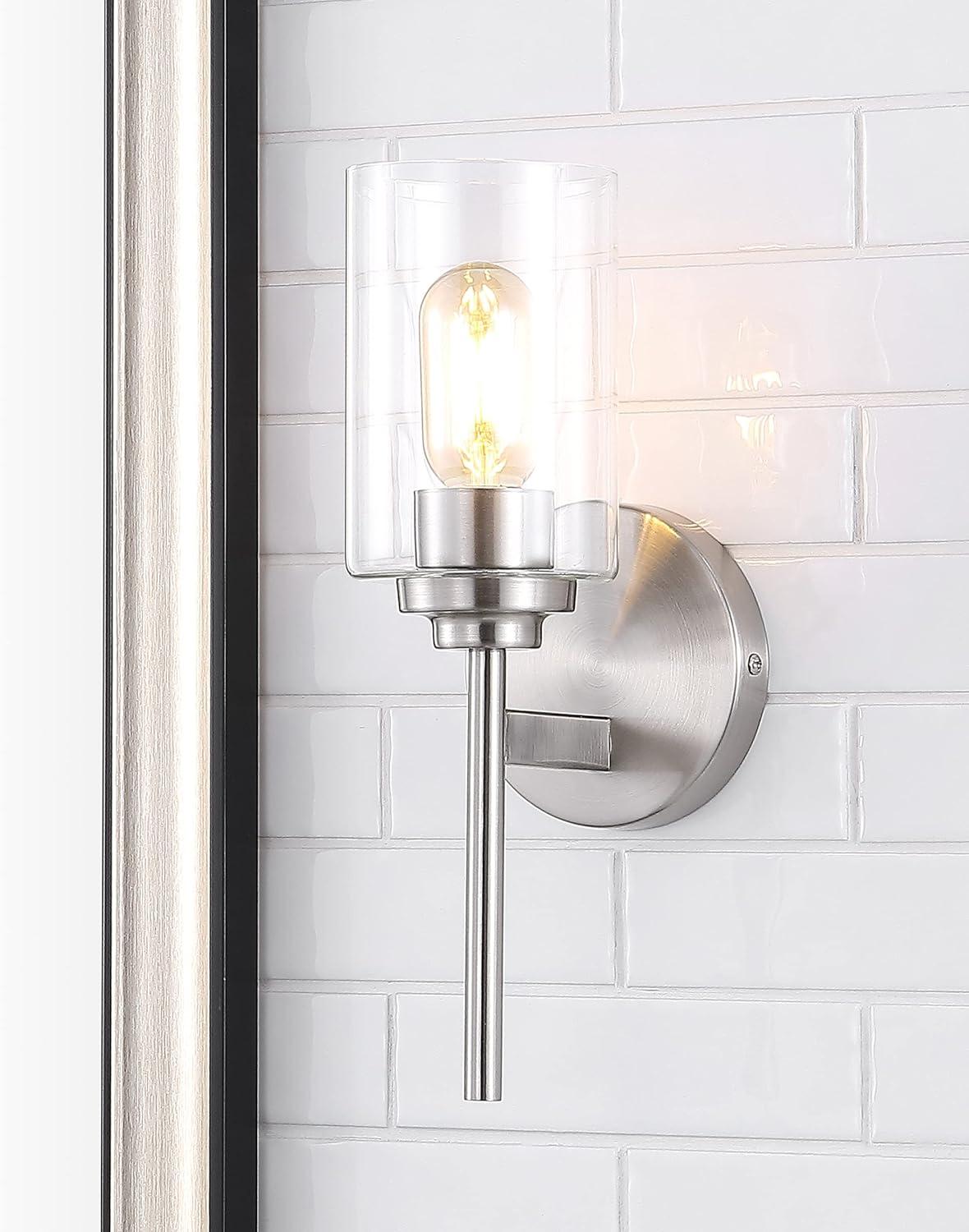 Nickel Cylinder Industrial Vanity Sconce with Clear Glass