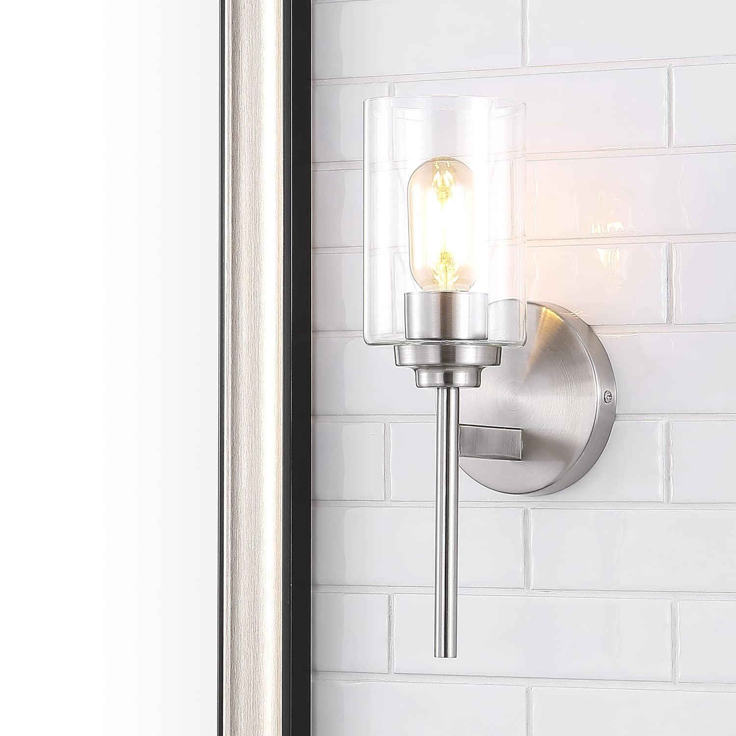 Juno 13 in. 1-Light Nickel Farmhouse Industrial Iron Cylinder LED Wall Sconce Vanity Light