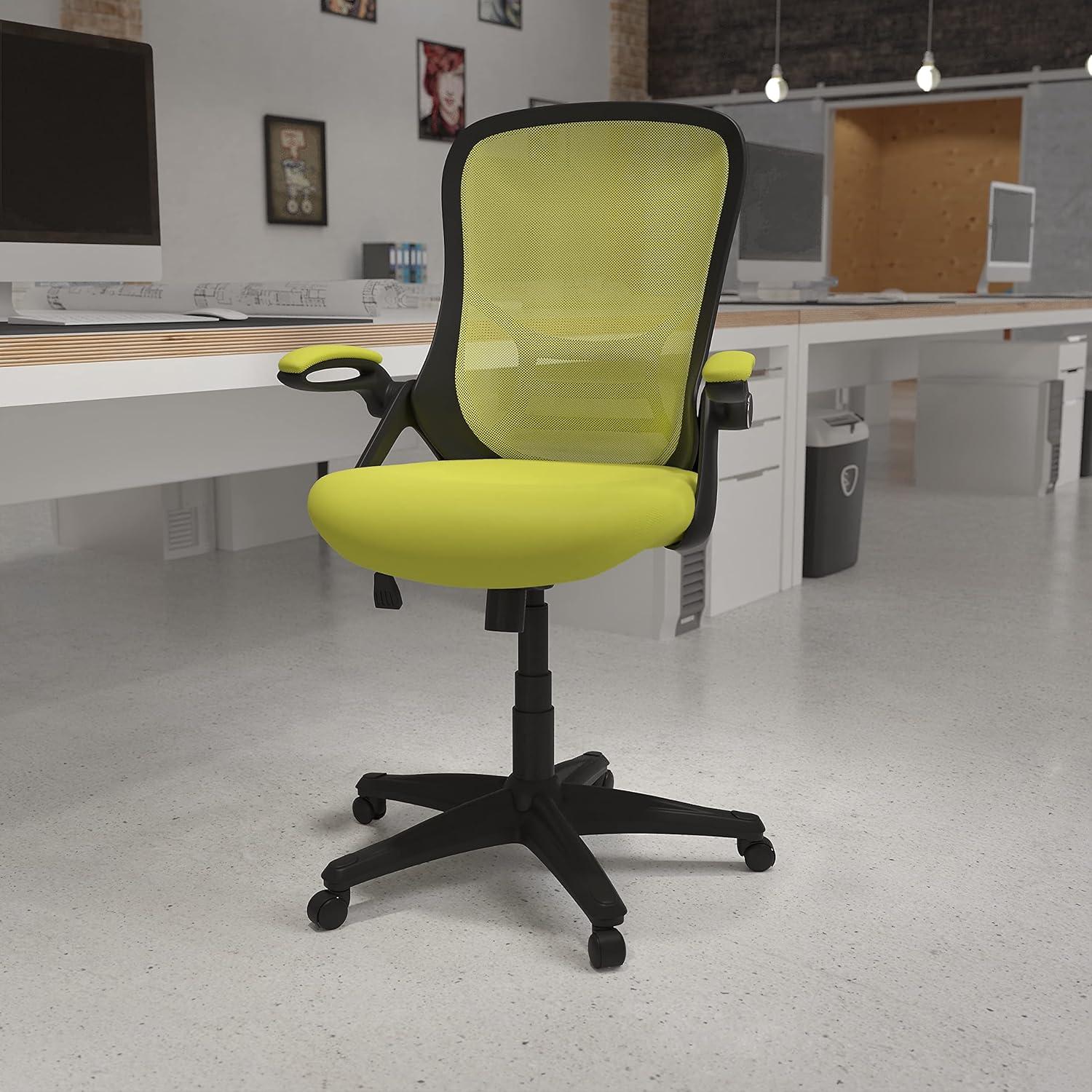 Flash Furniture High Back Green Mesh Ergonomic Swivel Office Chair with Black Frame and Flip-up Arms