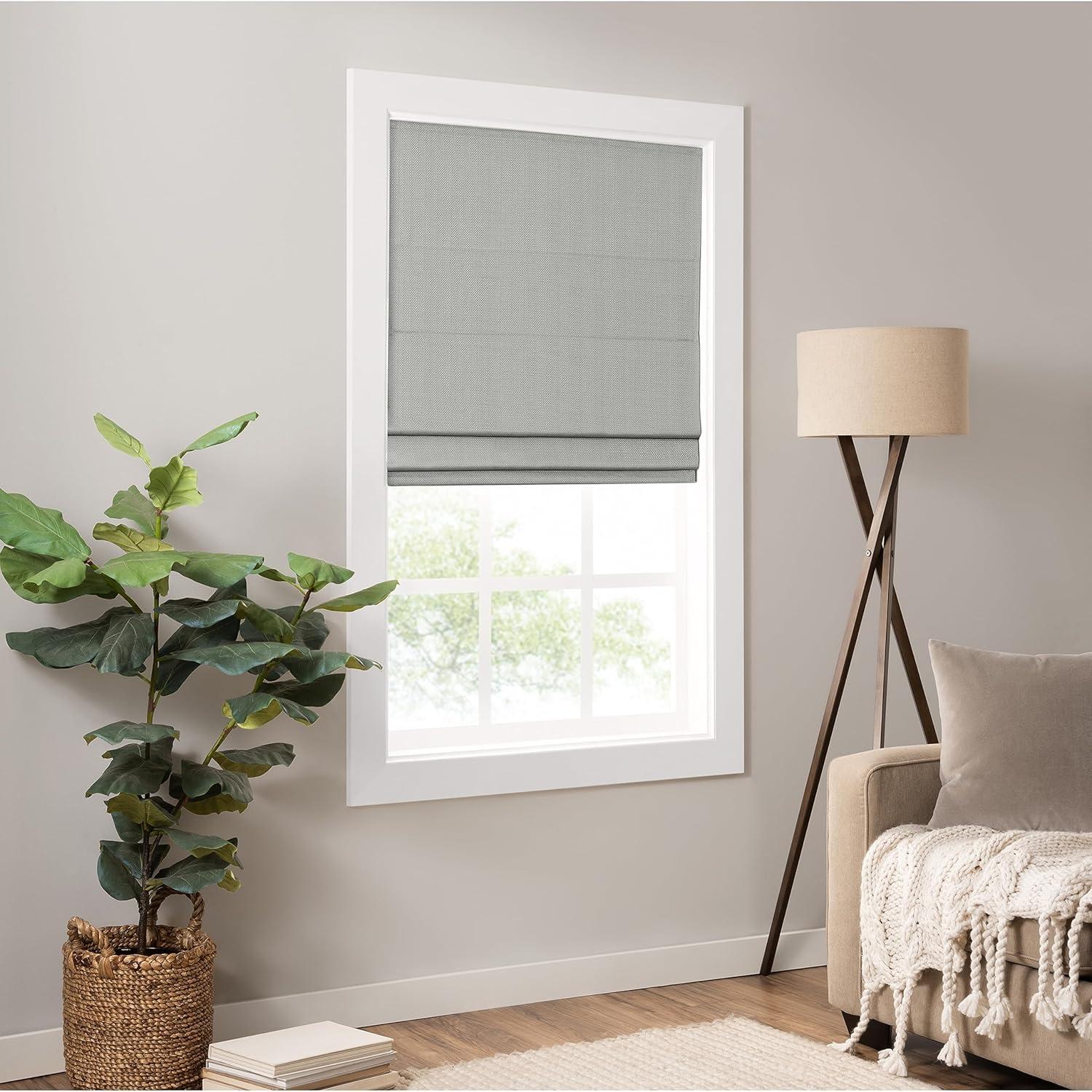 Eclipse Lane Cordless Roman Shades for Windows, Room Darkening, 33 in Wide x 64 in Long, Noise Reducing and Energy Efficient Window Treatments for Living Room, Bedroom or Office, Grey