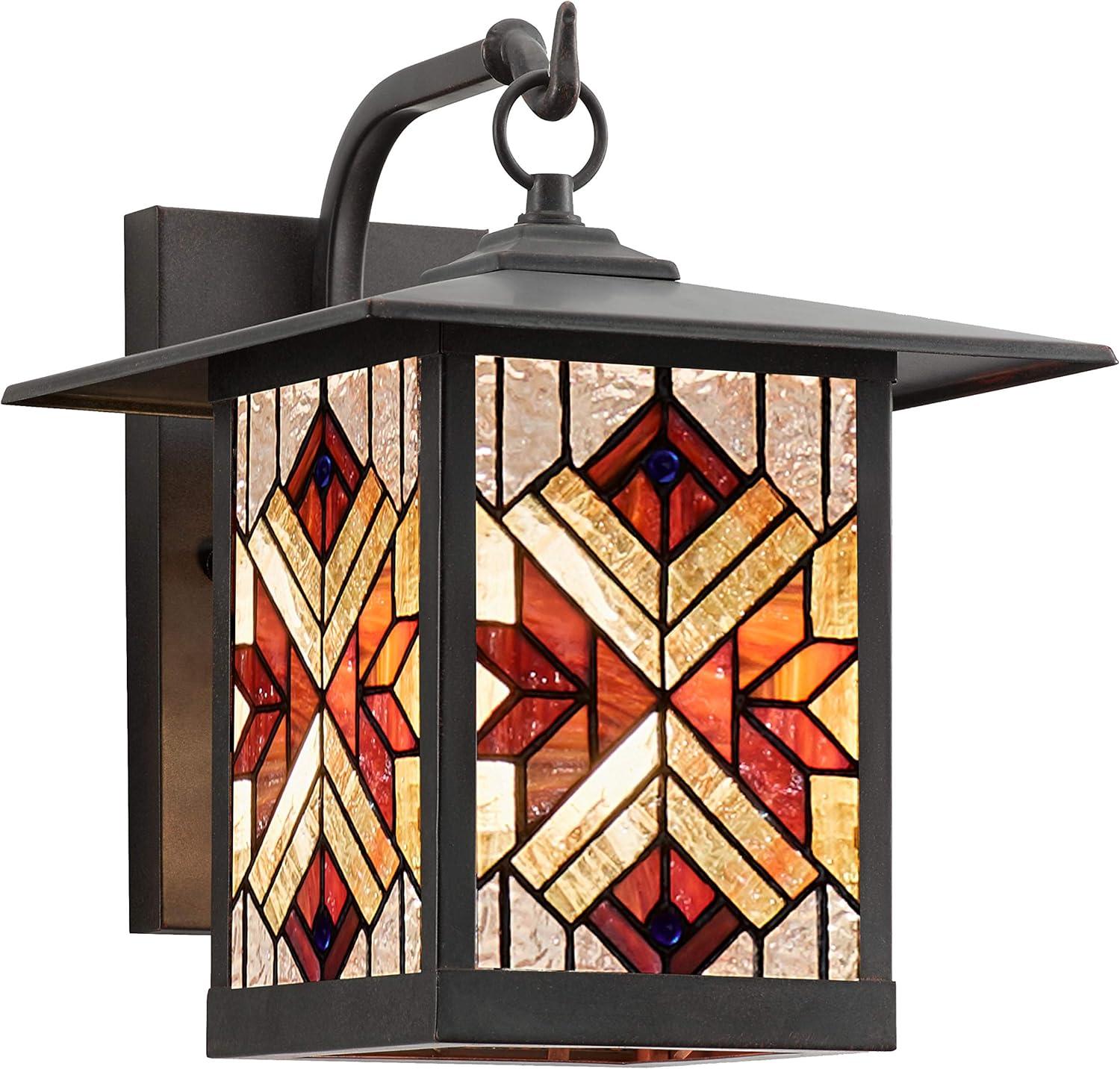 Vintage-Inspired Bronze Tiffany-Style Lantern Wall Sconce