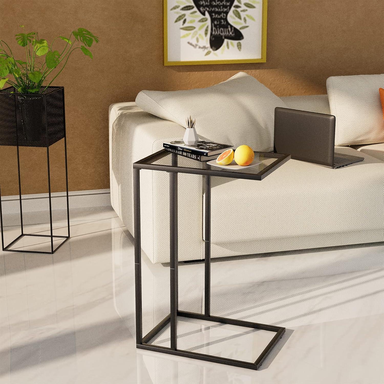 Canddidliike Sofa End Table Coffee Side Table with Glass Top, Glass Top Side Table, Sturdy Steel Frame, Easy to Clean, Great for End Tables & Decorative Displays