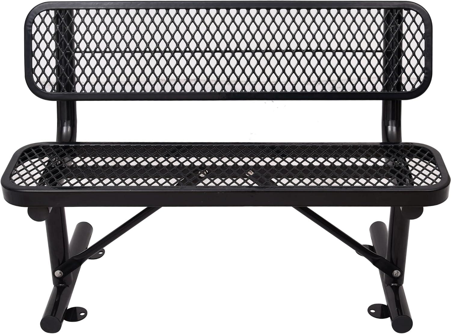 4 ft Black Steel Outdoor Patio Bench with Backrest