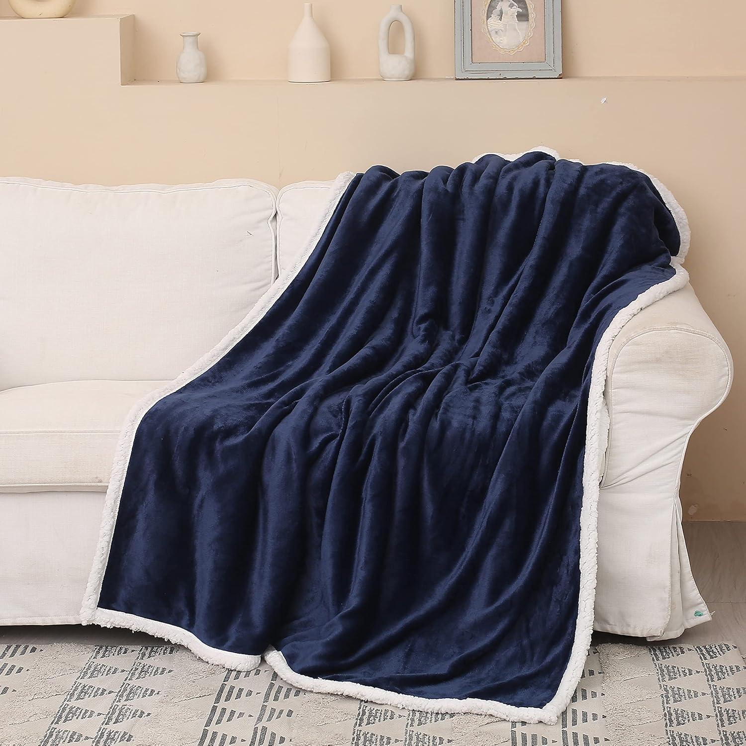 Catalonia Fleece Throw Blanket, Super Soft Mink Plush Couch Blanket, TV Bed Fuzzy Blanket, Fluffy Comfy Warm Heavy Throws, Comfort Caring Gift, Blue