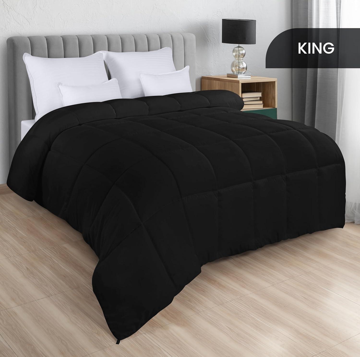 Utopia Bedding Comforters King Size, All Season Duvet Insert, Down Alternative Box Stitched Bed Comforter with Corner Tabs, Machine Washable (Black)