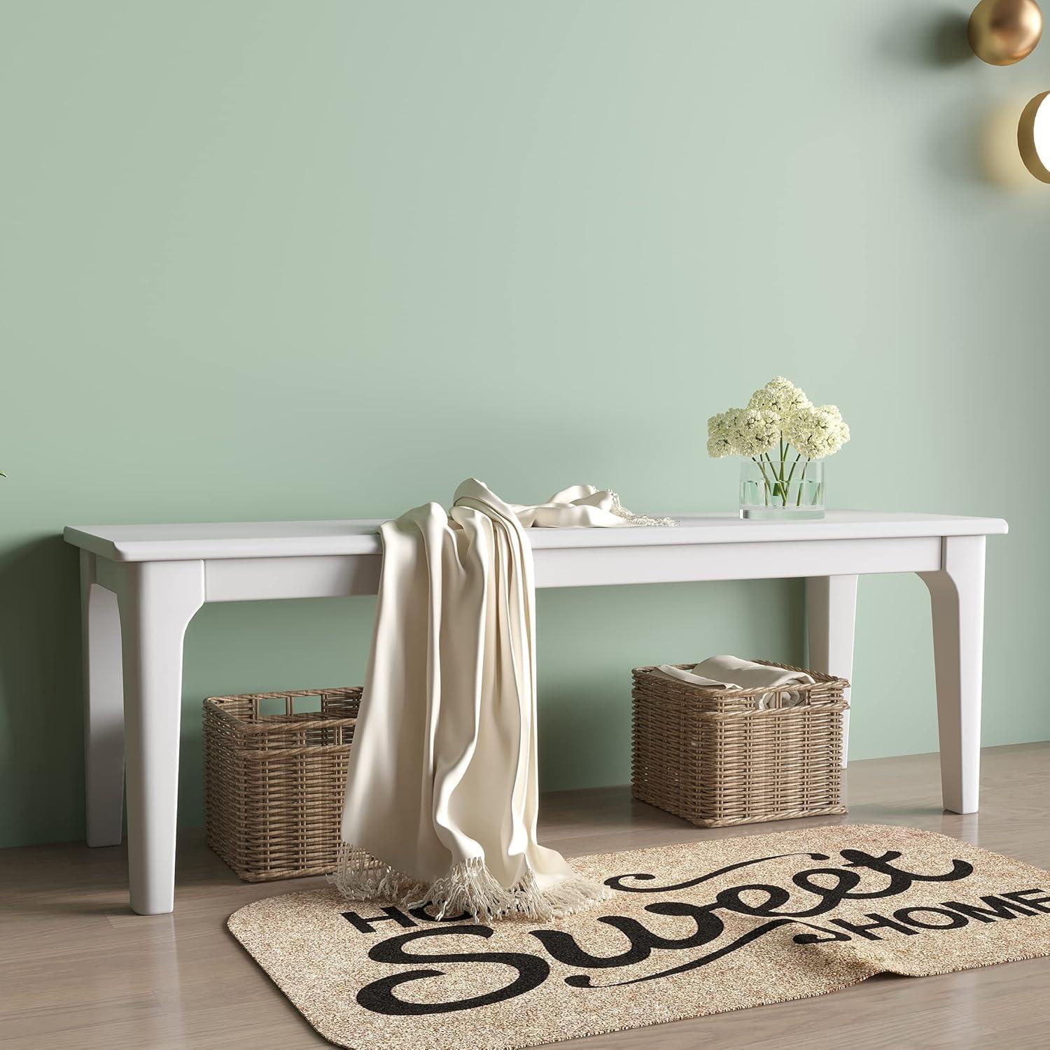 BALANBO Bed End Bench Wood Bench Living Room Entrance Bench Bedroom Seat Dining Table Chair, Bedroom, Living Room, Kitchen Wooden Bench (White Color)