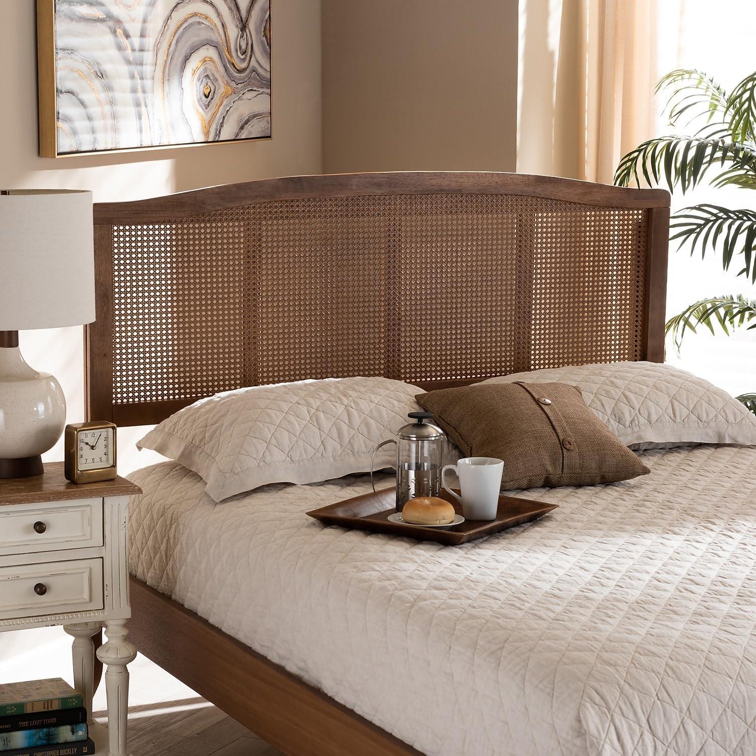 Bayou Breeze Amid a mid-century modern design, Auren's queen size headboard is crafted of wood, synthetic rattan, and ash walnut finished