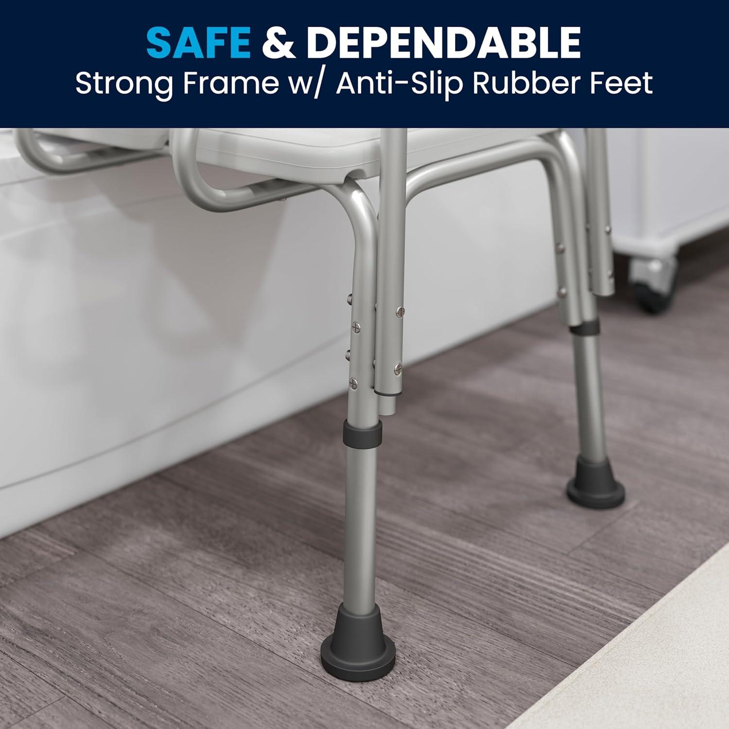 Flash Furniture DC-HY3510L-WH-GG Phoebe Aluminum Height Adjustable Medical Shower Transfer Bench