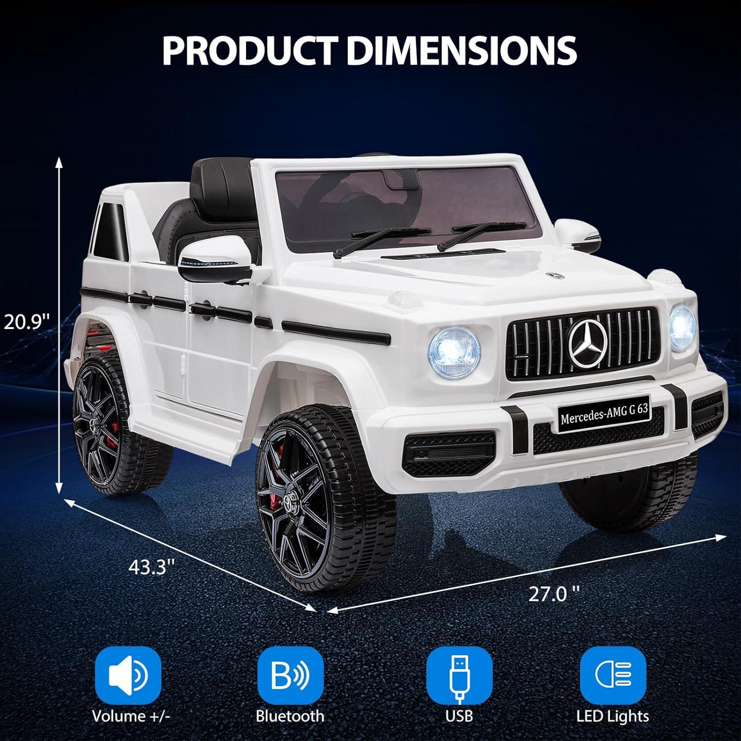 WhizMax 12V Kids Ride On Car Licensed Mercedes Benz G63 Electric Toys Vehicles,Battery Powered,with Parent Remote Control,LED Lights,Bluetooth,Music,Spring Suspension,4 Wheeler Electric Car,White