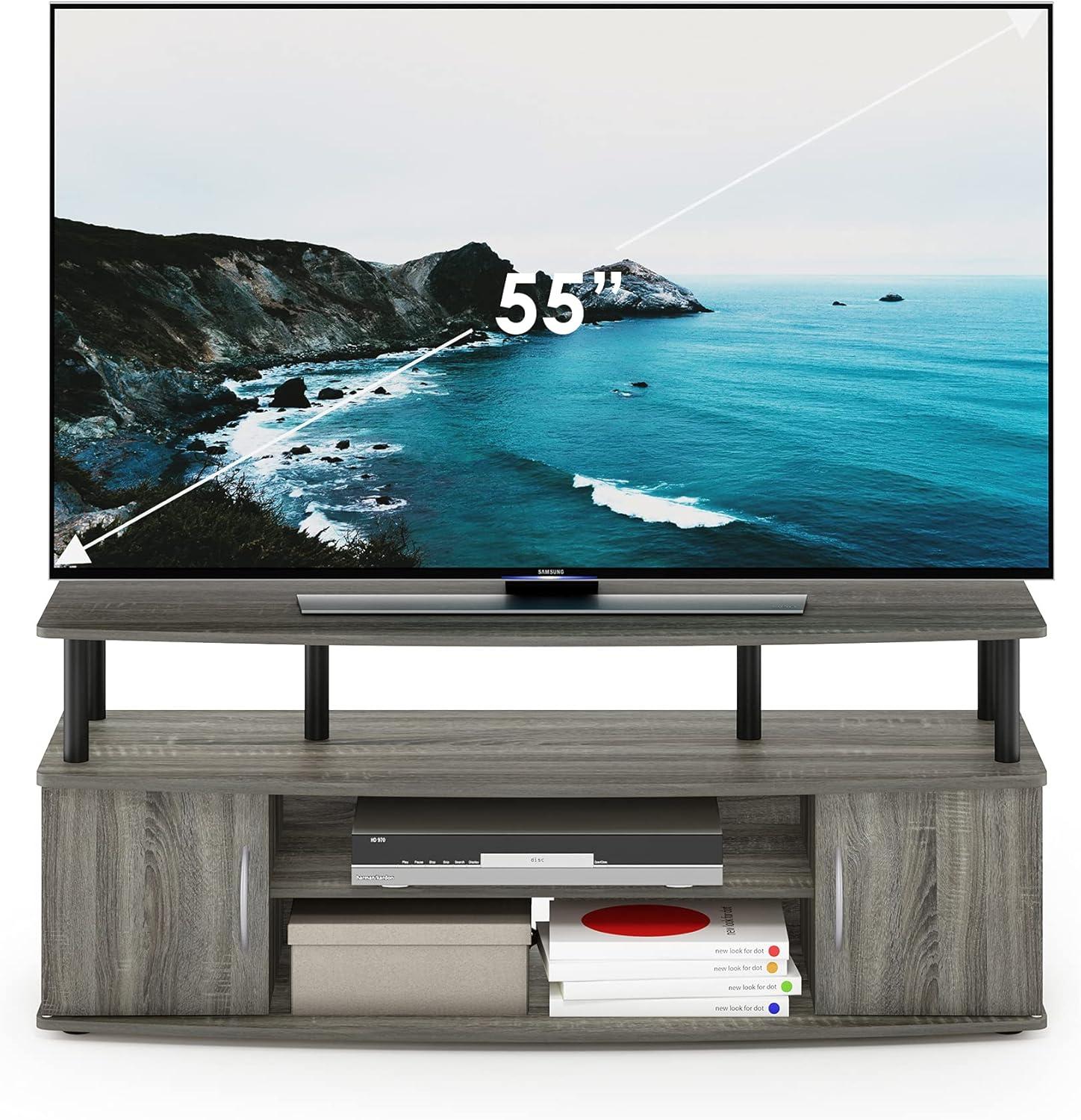 Furinno JAYA Large Entertainment Center Hold up to 55-IN TV, French Oak/Black