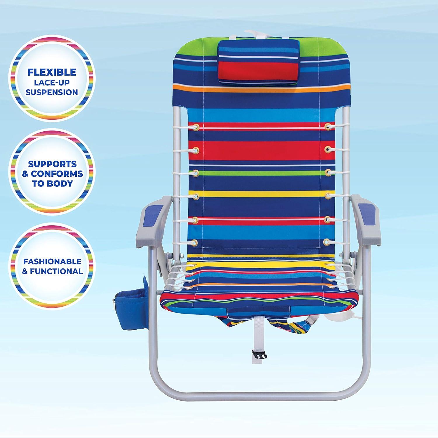 RIO GEAR 4-Position Backpack Lace-Up Suspension Folding Beach Chair, Multi Stripe