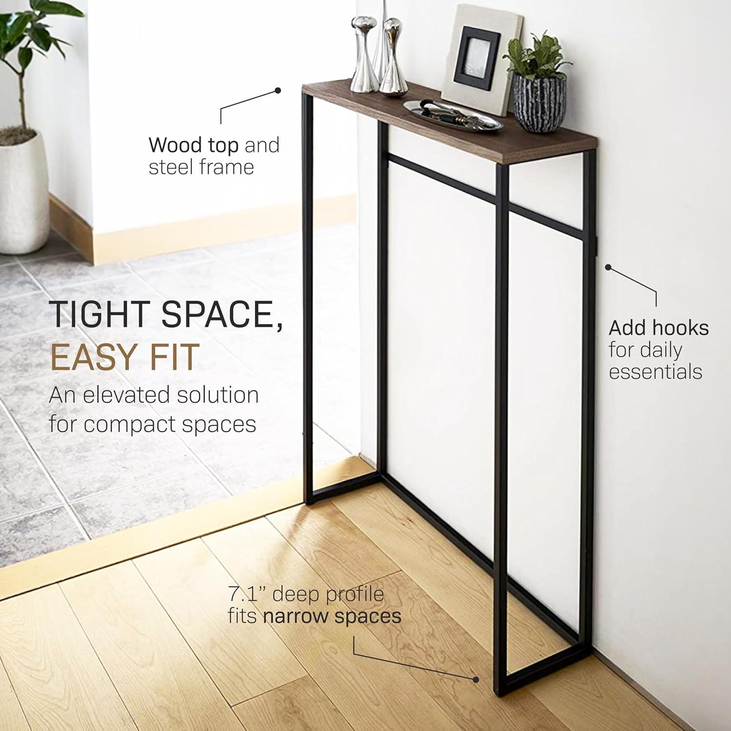 Yamazaki Home Tower Modern Slim Console Table, Metal And Wood Skinny Hallway Table, 32" - Steel
