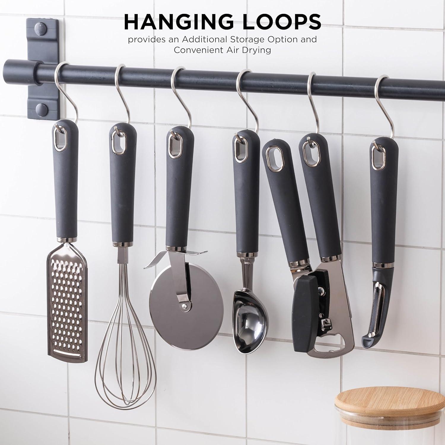 Country Kitchen Juego de Utensilios de Cocina de Acero Inoxidable de 6 Piezas, Negro