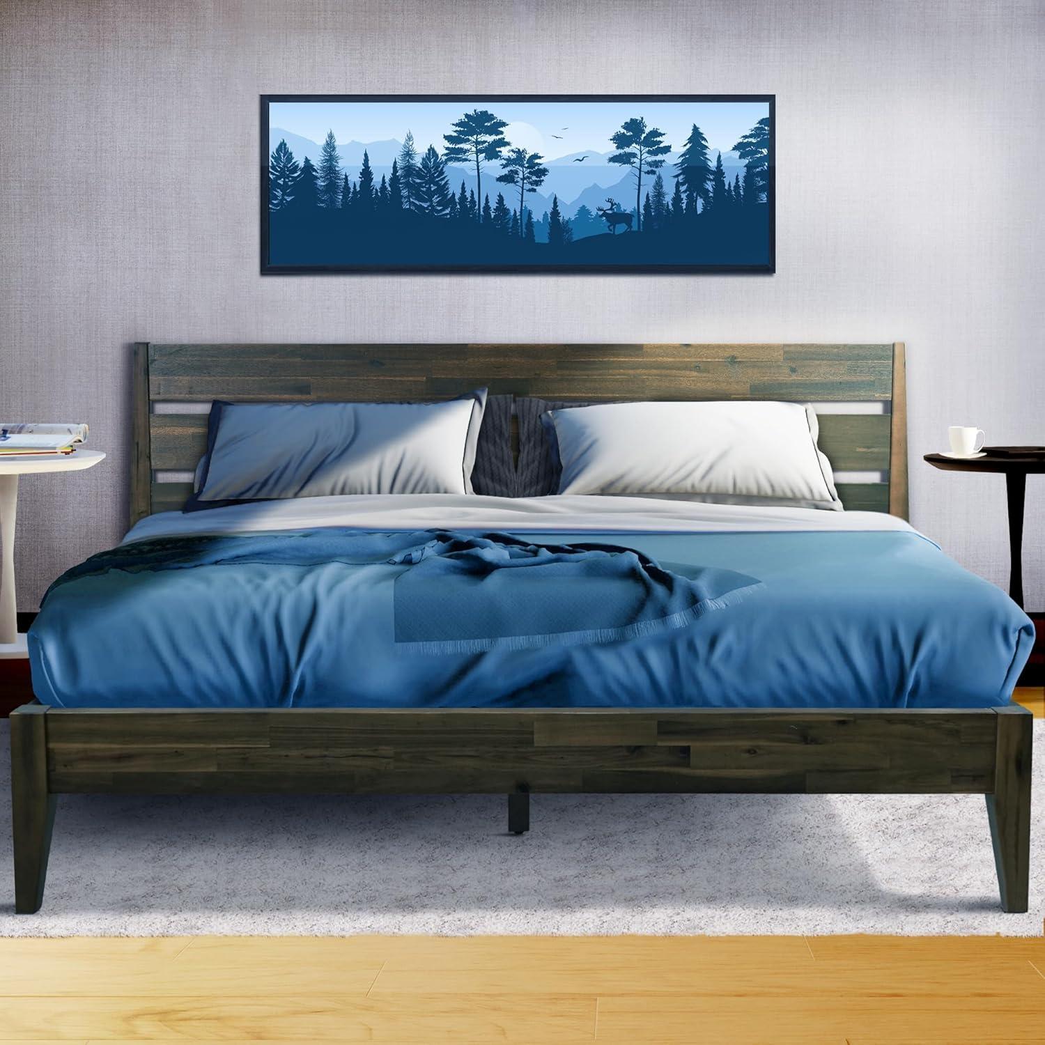 Acacia Acacia Bed Frame with Headboard Solid Wood Platform Bed