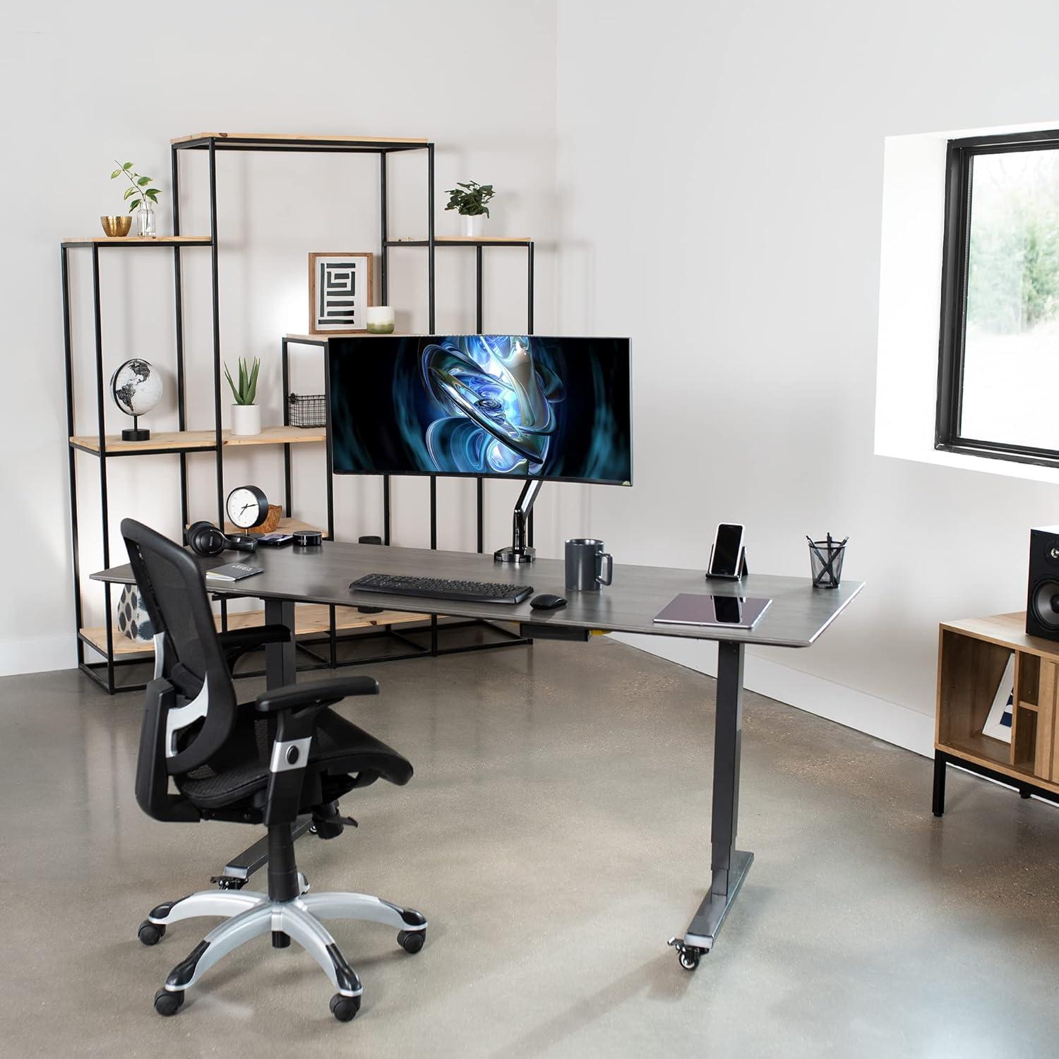 Black Aluminum Single Ultrawide Monitor Desk Mount with Pneumatic Arm