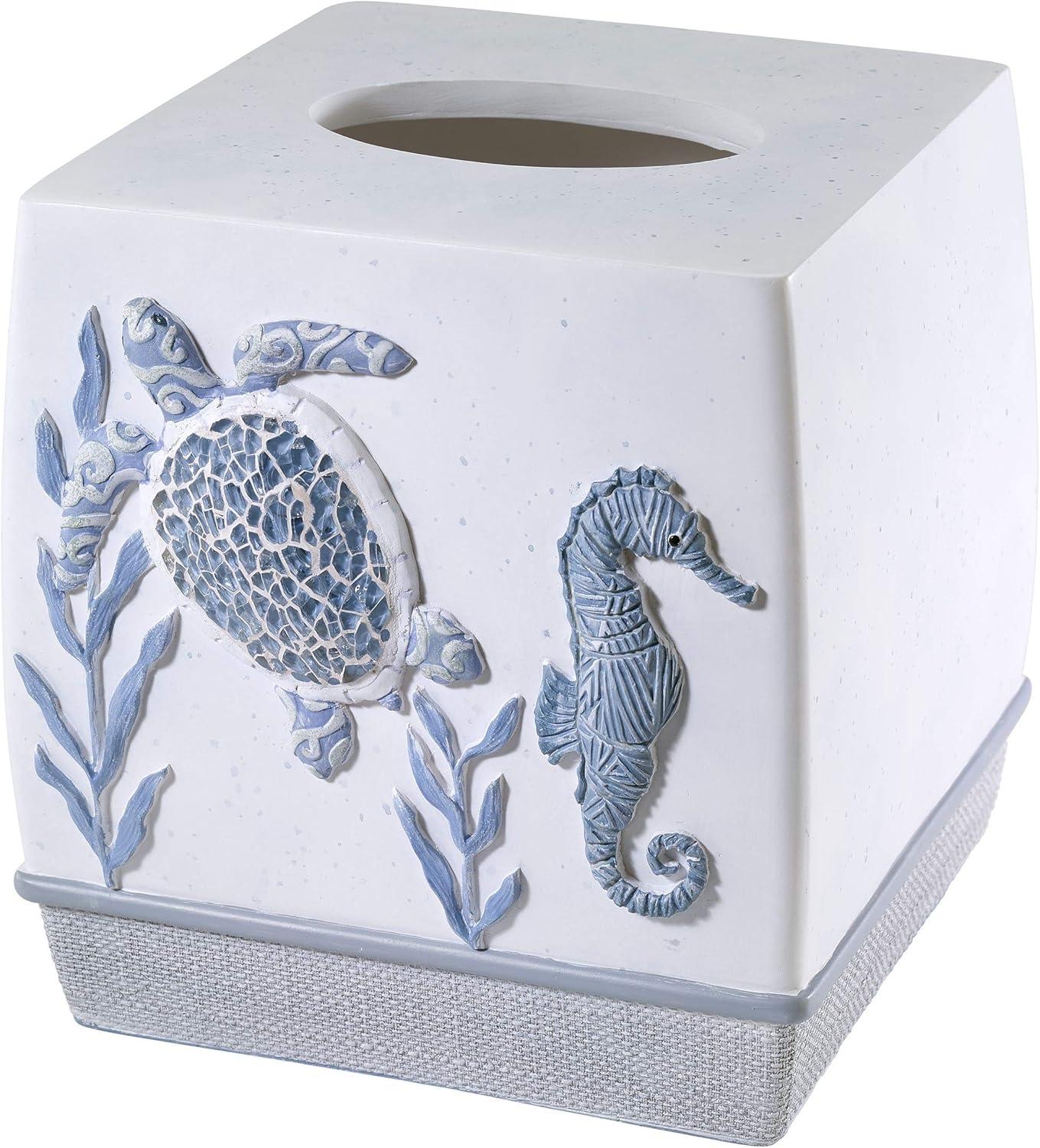 Caicos Blue and White Resin Sea Turtle Tissue Box Cover