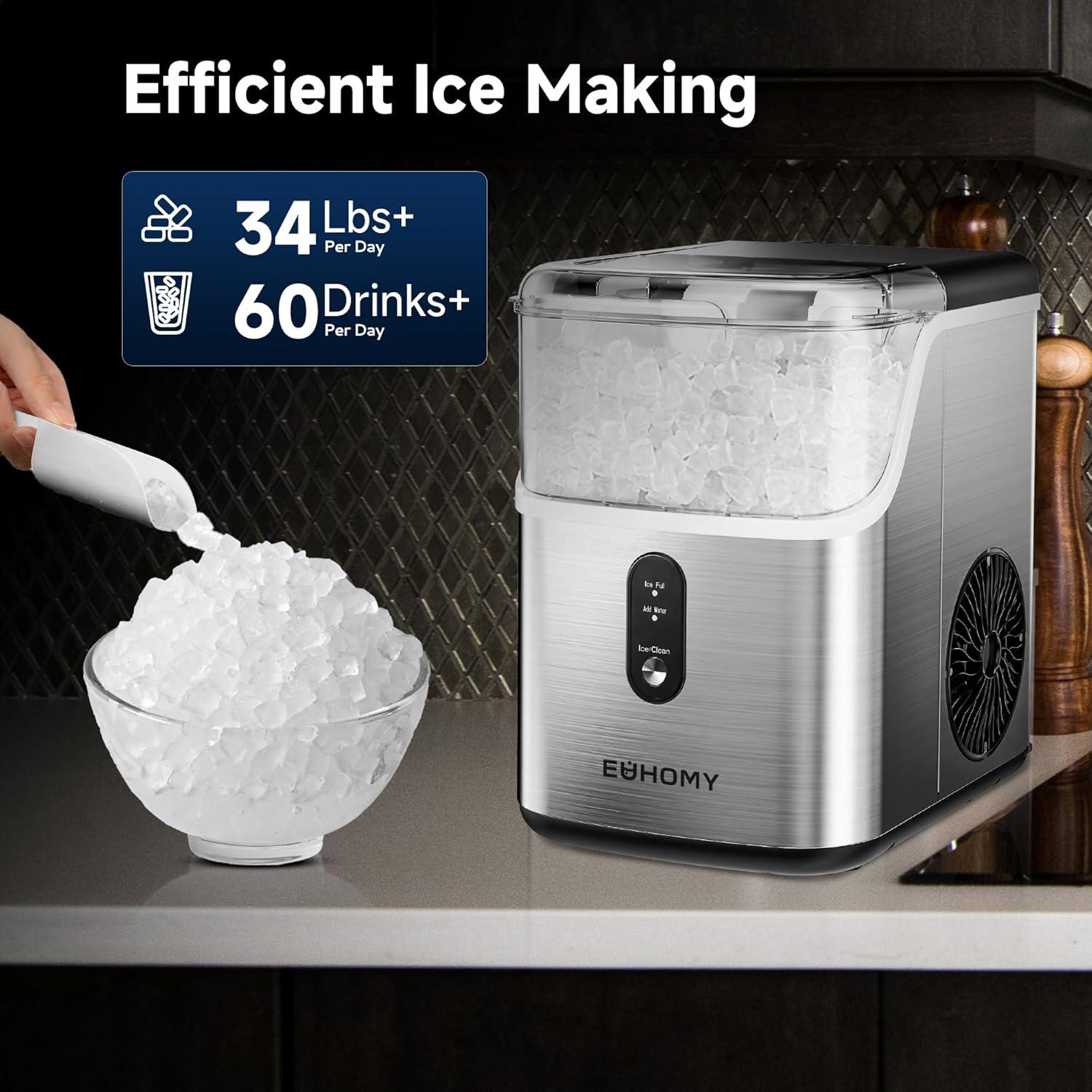 Stainless Steel Countertop Nugget Ice Maker with Self-Cleaning