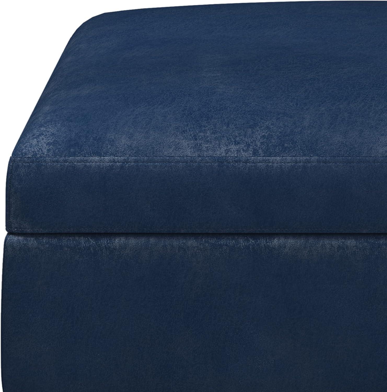 Owen Mid-Century Distressed Dark Blue Faux Leather Storage Ottoman