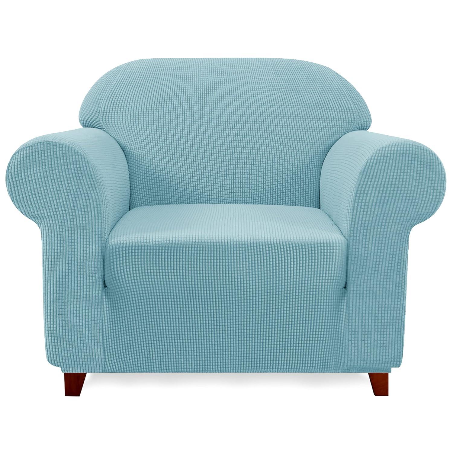 Subrtex Stretch 1-Piece Textured Grid Armchair Slipcover, Steel Blue