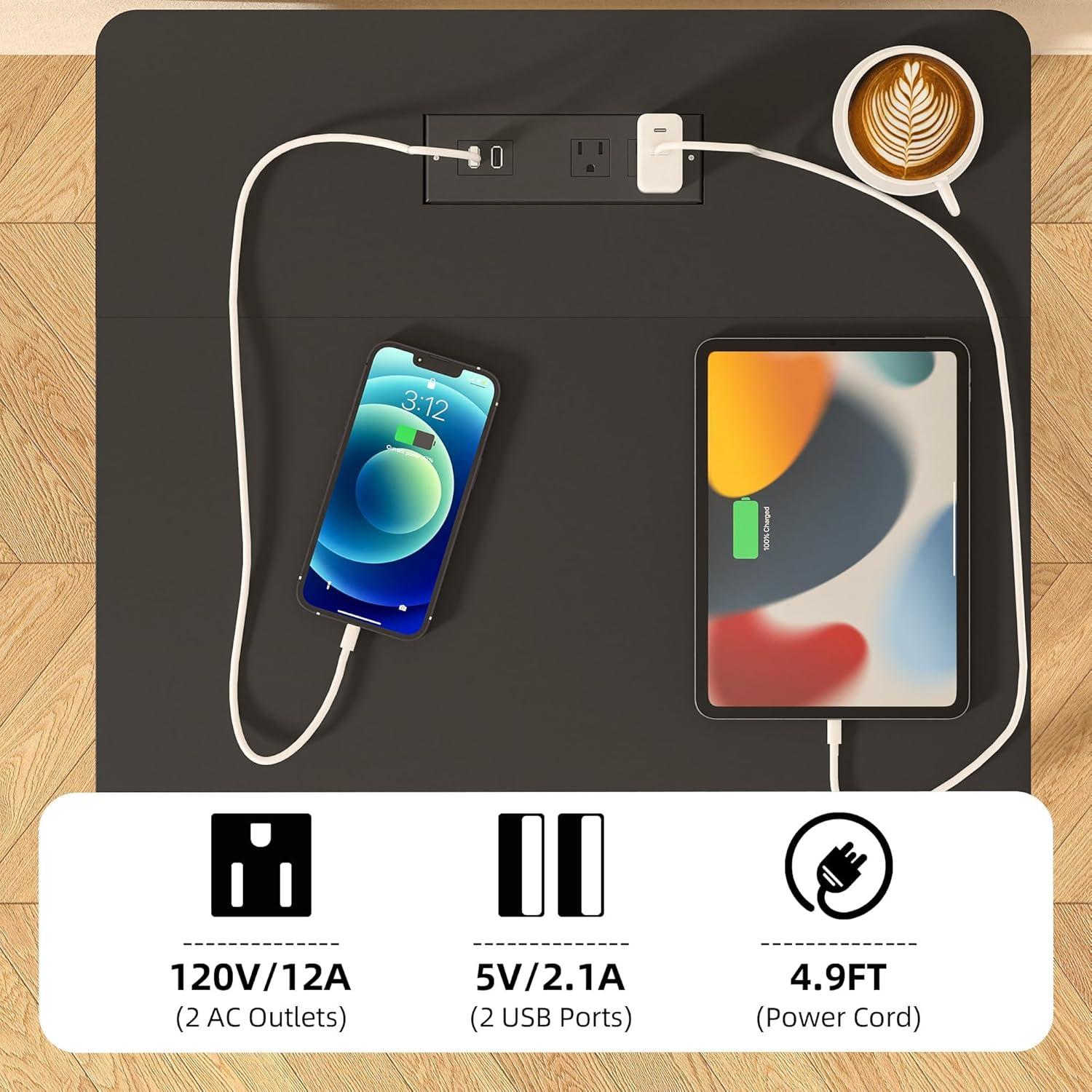 17 Stories Nightstands Set Of 2 With Charging Station And Fabric Storage Drawer,16.5" X 15.8" Side Table With Storage For Bedroom, Bedside Tables With Steel Fram