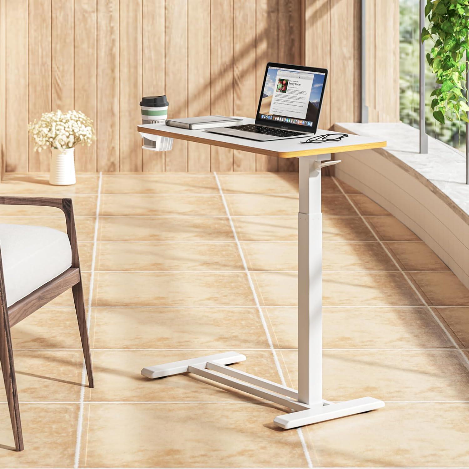 White Adjustable Medical Overbed Laptop Table with Casters