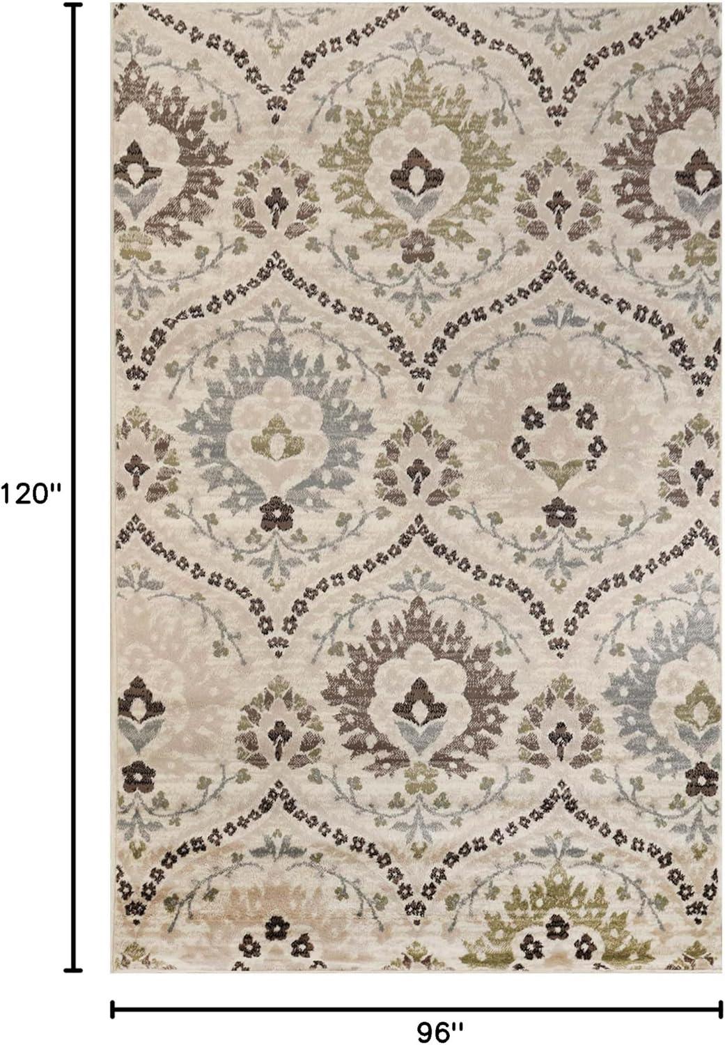 Superior Oriental Vintage Floral Damask Power-loom Indoor Area Rug, 8'x10', Beige-Brown