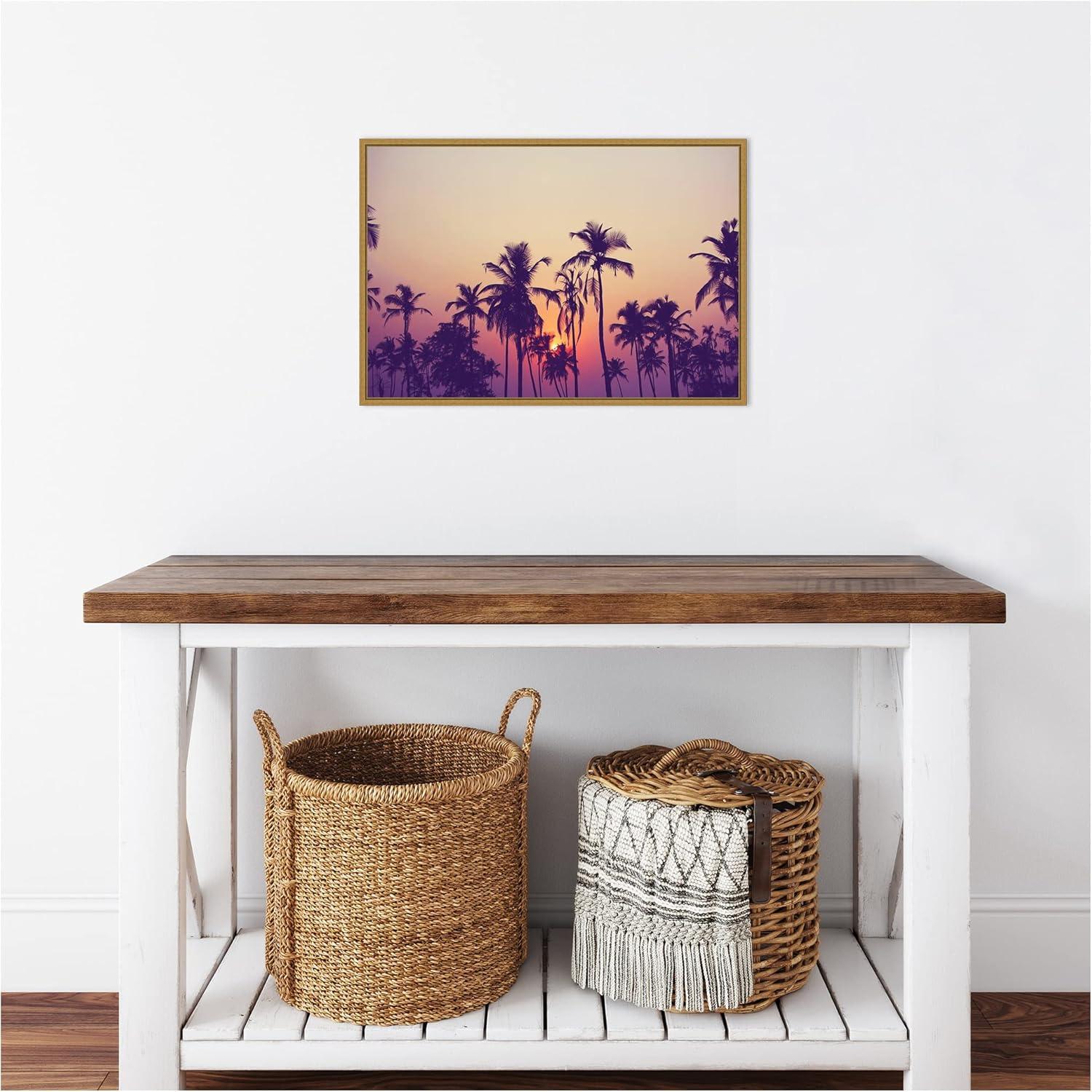 23" x 16" Palm Sky 1 by Design Fabrikken Framed Canvas Wall Art - Amanti Art: Sunrise Grove Silhouette