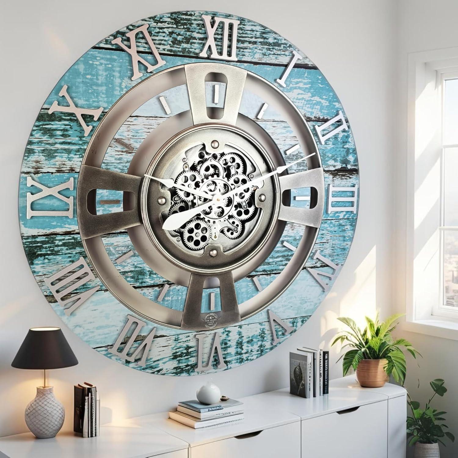 The Gears Clock Wall Clock 36" Oversized for Living Room decor with Real Moving Gears England Collection & Reviews | Wayfair