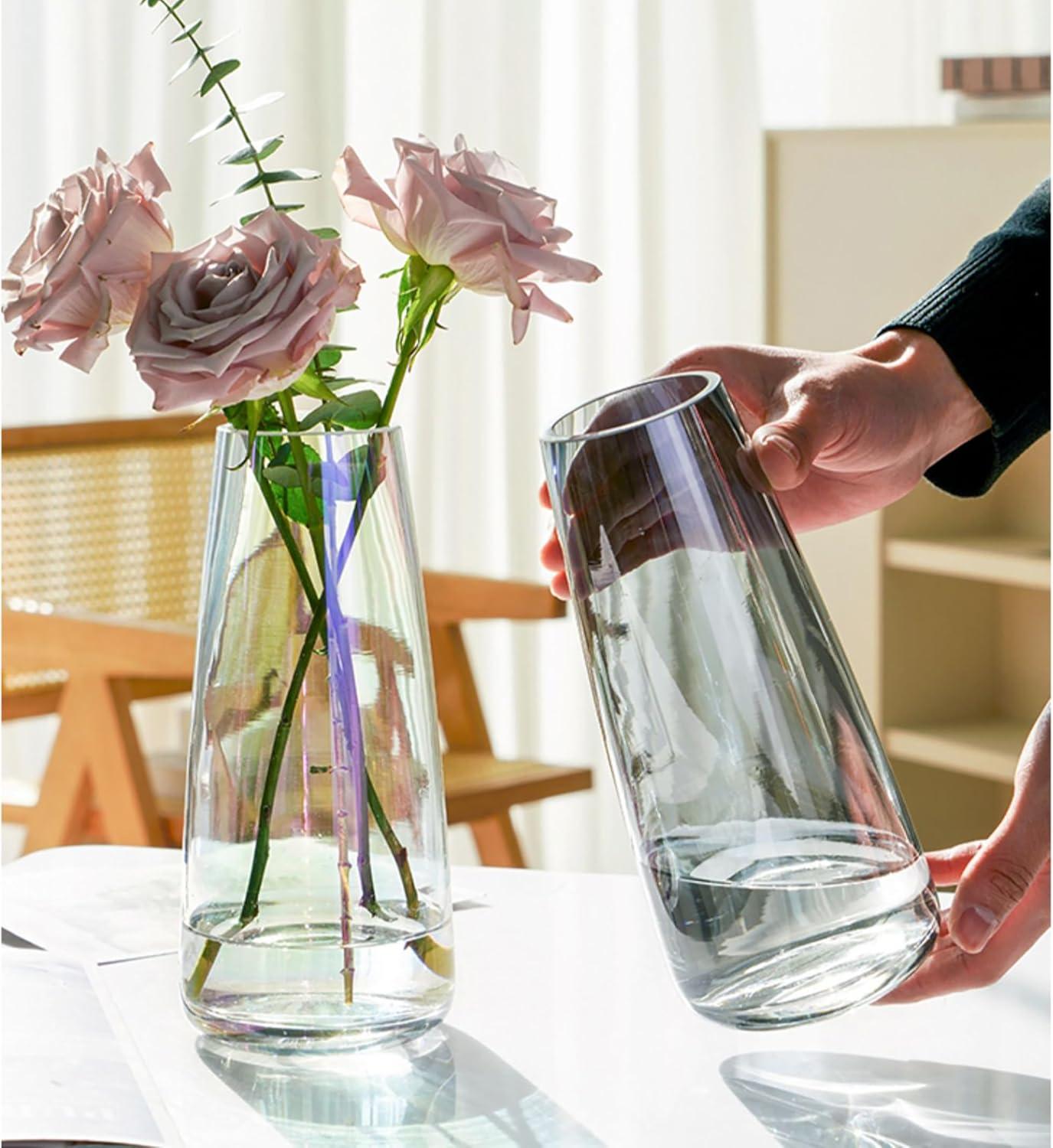 Crystal Grey Tall Glass Vase for Floral Arrangements