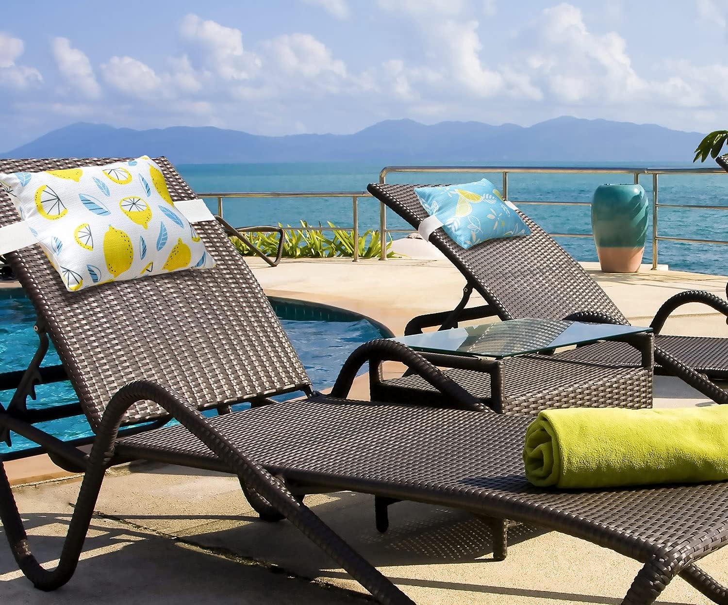 Outdoor Pillows for Lounge Chair Head Resting, Small Square Decotative Pillow with Adjustable Stripe for Recliner, Office Chair,Car Seat,Sofa Neck or Lumbar Attachment,Waterproof 2pack