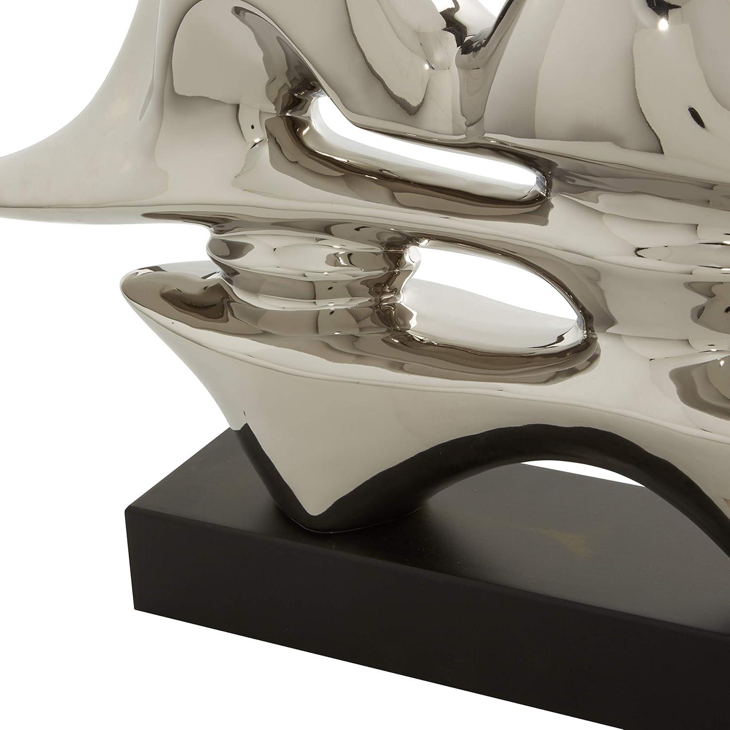 DecMode 25.25"W, 14.5"H Porcelain Contemporary Abstract Sculpture, Silver