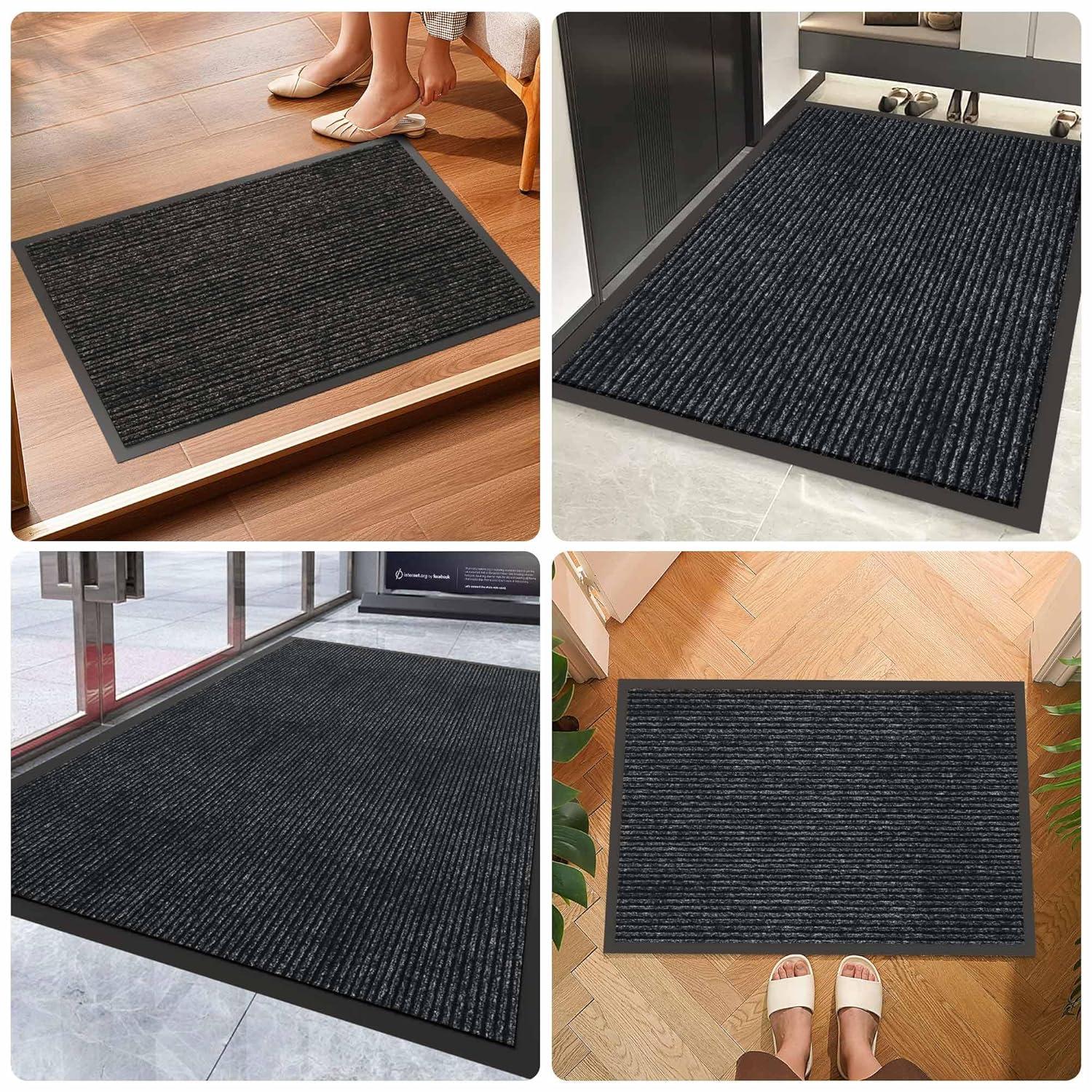 Indoor Outdoor Door Mat, 4’ x 2' Doormat for Entryway, Rubber Backing Non Slip Front Door Mat Outside Entrance, Super Absorbent Commercial Floor Mat for Home Office