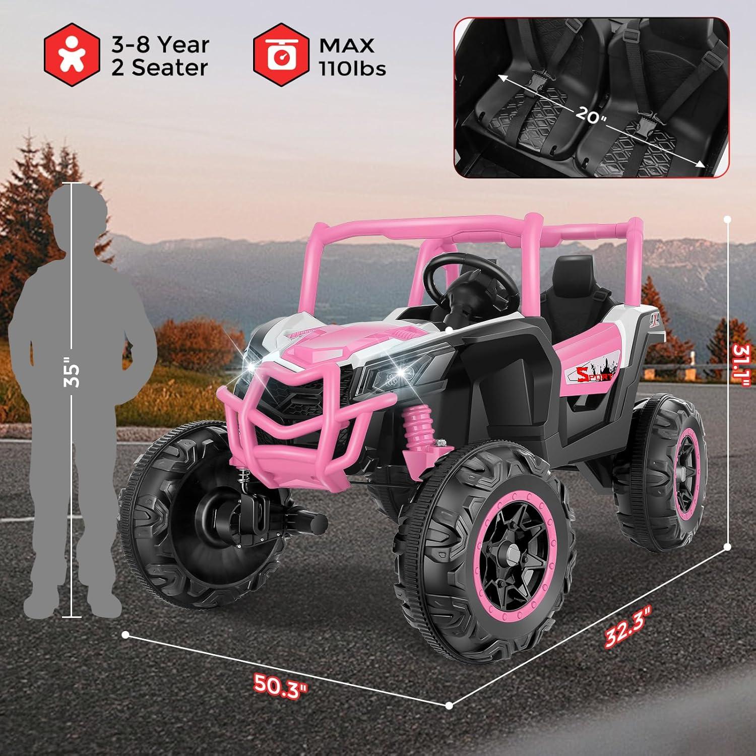 24V Pink 2-Seater Off-Road UTV Ride-On Car with Remote Control