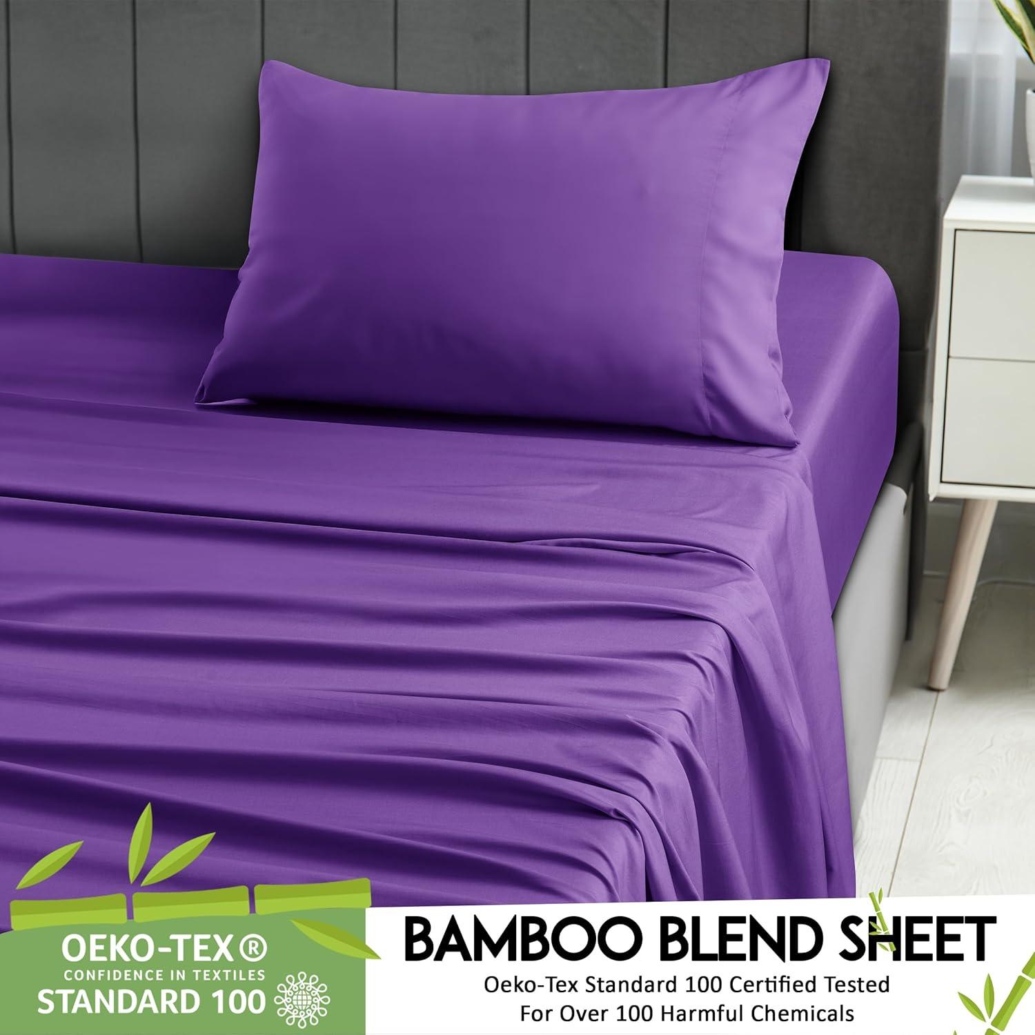 Twin 3 PC Piece Rayon From Bamboo Sheets Solid Deep Pocket Sheet Set - Purple