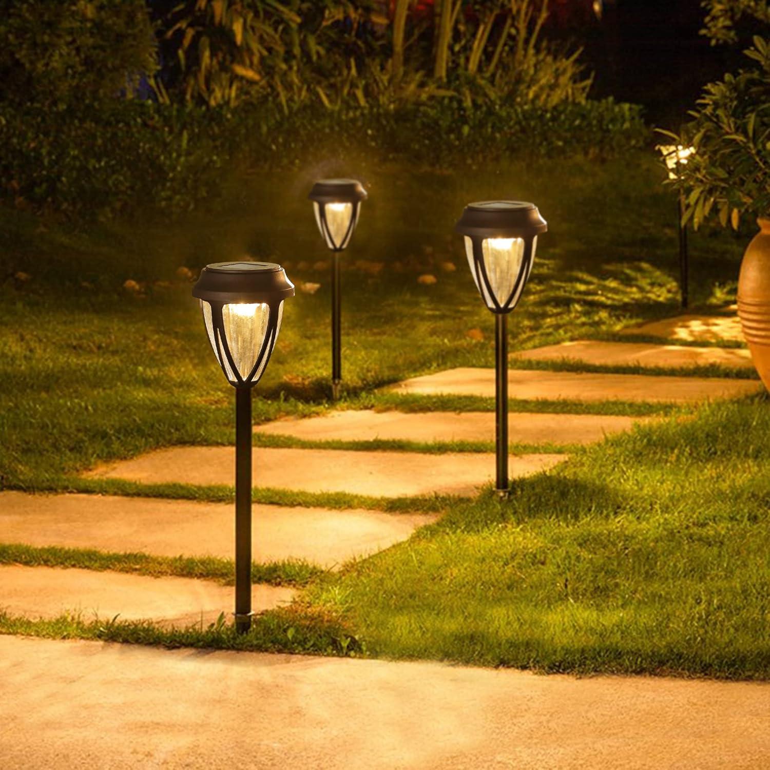 Black Solar LED Pathway Lights with Warm White Glow, 10-Pack