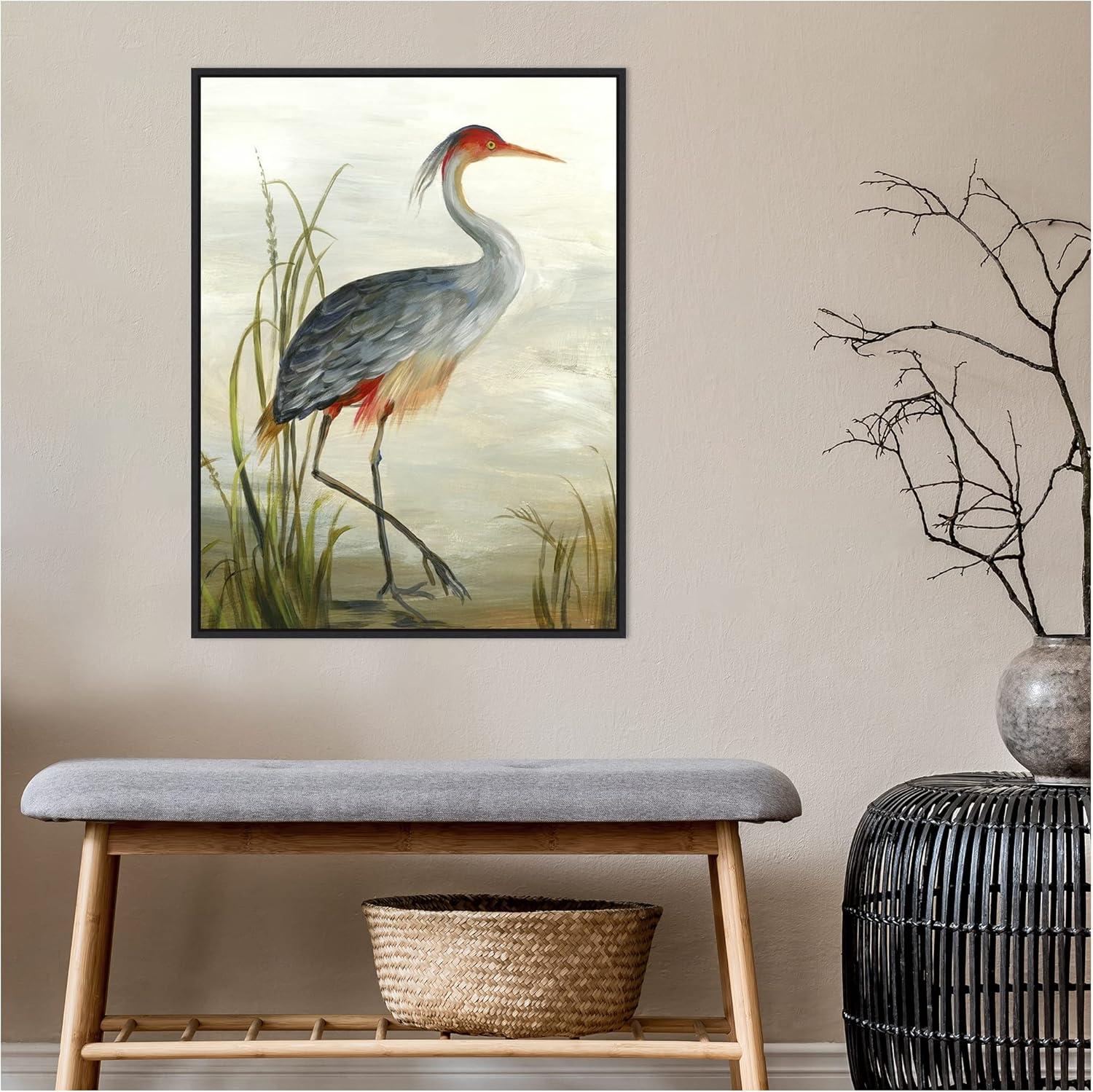 Amanti Art Gray Heron by Aimee Wilson Canvas Wall Art Print Framed 18-in. x 24-in. in Maple