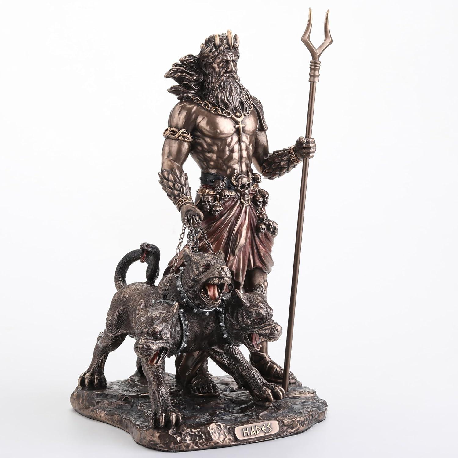 Veronese Design 9 7/8 Inch Hades Greek God of The Underworld with Cerberus Hound Cold Cast Resin Bronze Finish Sculpture