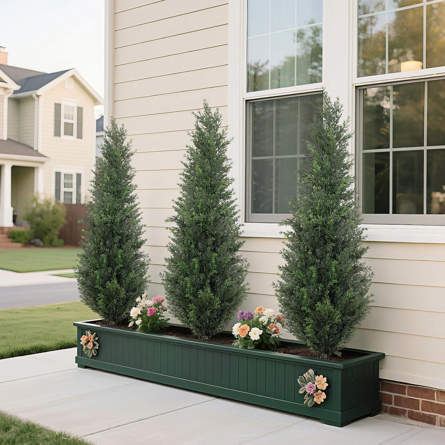 4FT 2-Pack Artificial Cedar Topiary Trees UV Resistant Potted Shrubs Fake Plants, Faux Pine Tree Plant for Home Office Garden Front Porch Patio Indoor Outdoor Party Wedding  Decor