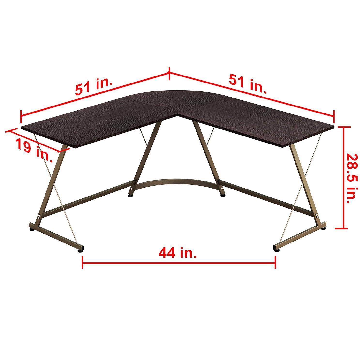 shw l-shaped home office corner adjustable desk wood top, espresso
