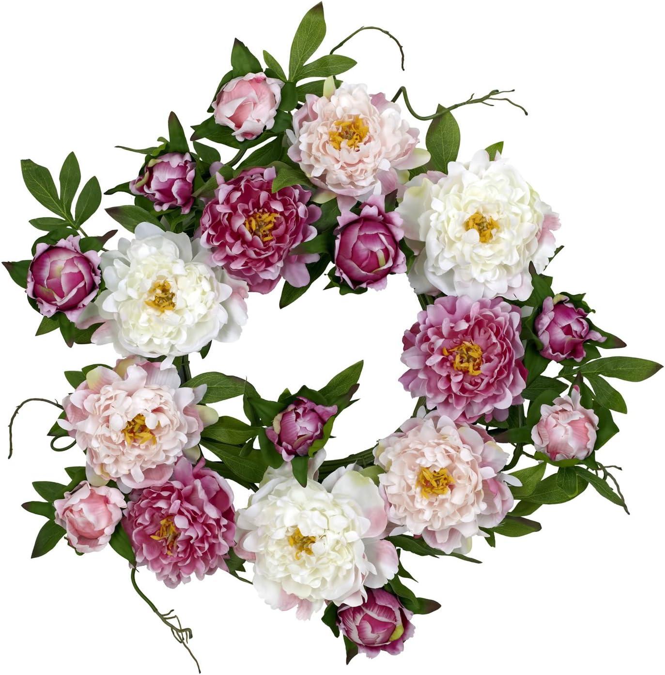 Nearly Natural 22-in Peony Wreath