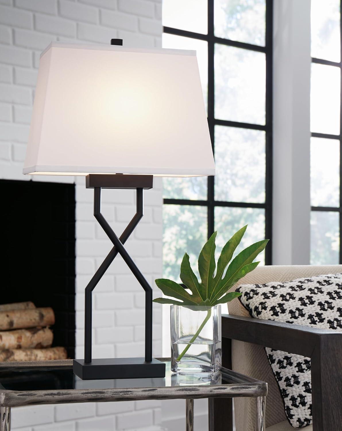 Signature Design by Ashley (Set of 2) Brookthrone Table Lamps Black/Gray: Modern Design, USB Ports, 3-Way Switch