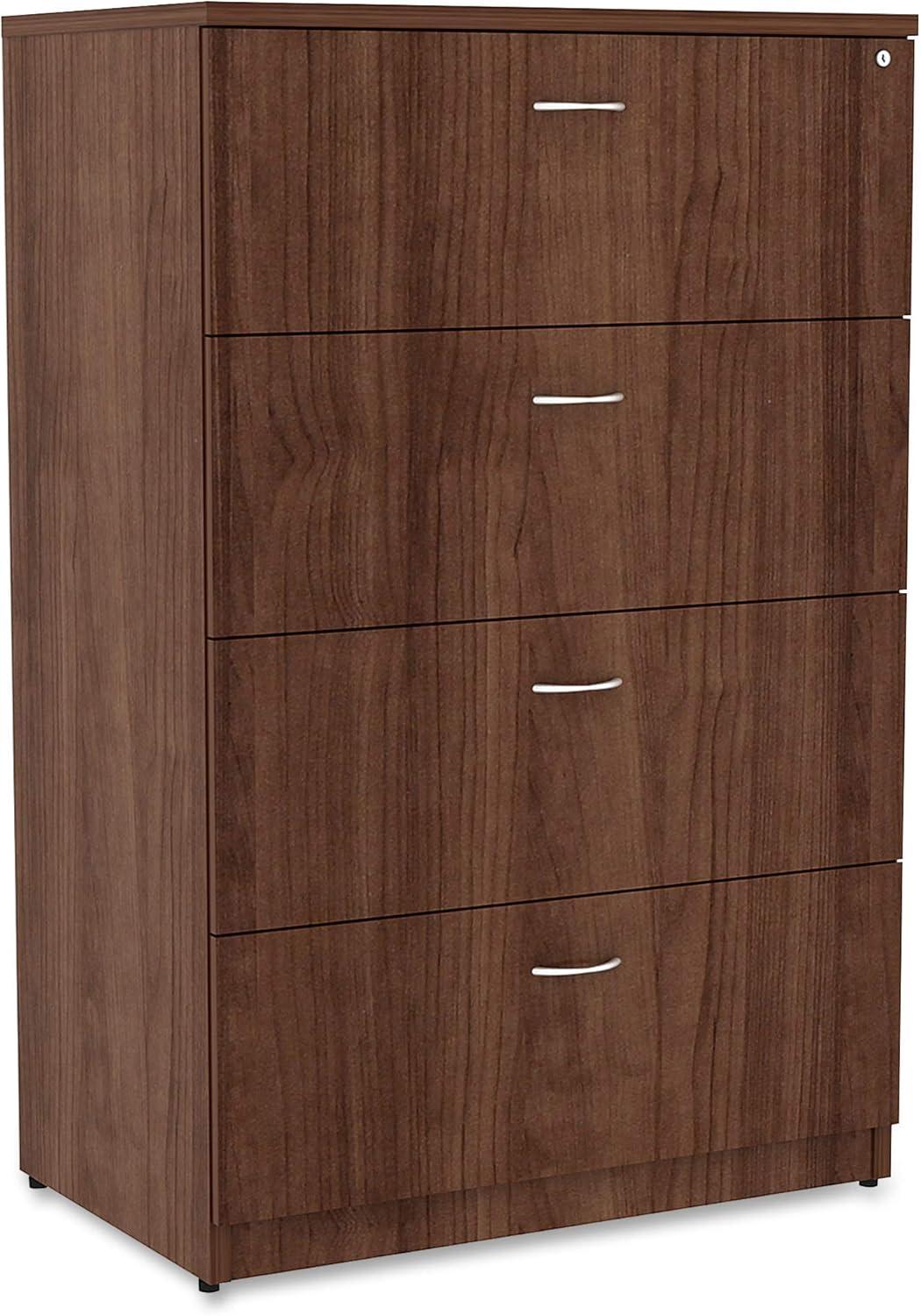 Walnut 4-Drawer Lateral Legal File Cabinet with Central Lock