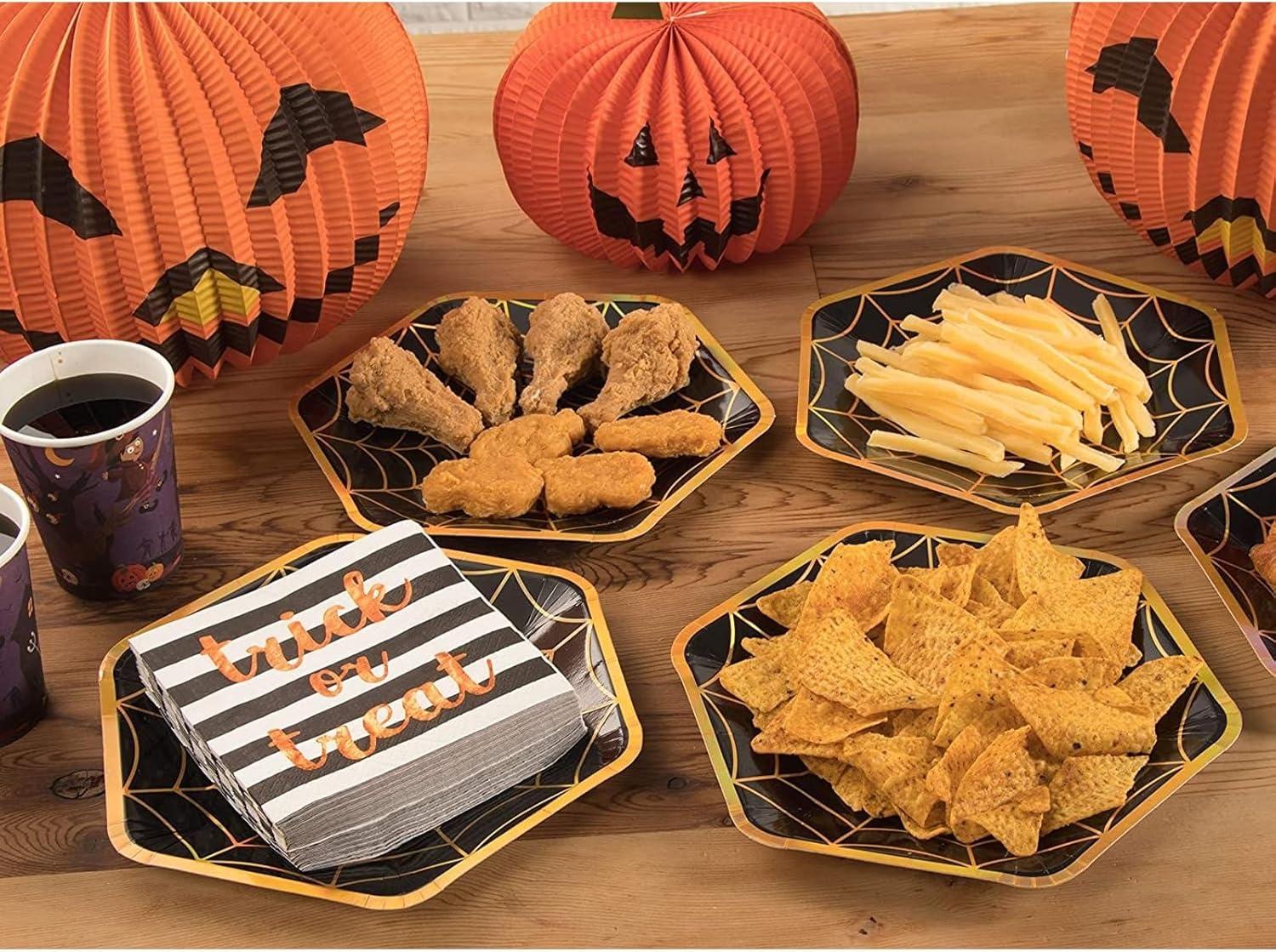 Blue Panda 50 Pack Halloween Cocktail Napkins, 3-Ply Trick or Treat Napkins for Spooky Halloween Decors and Party Supplies, 5x5 In