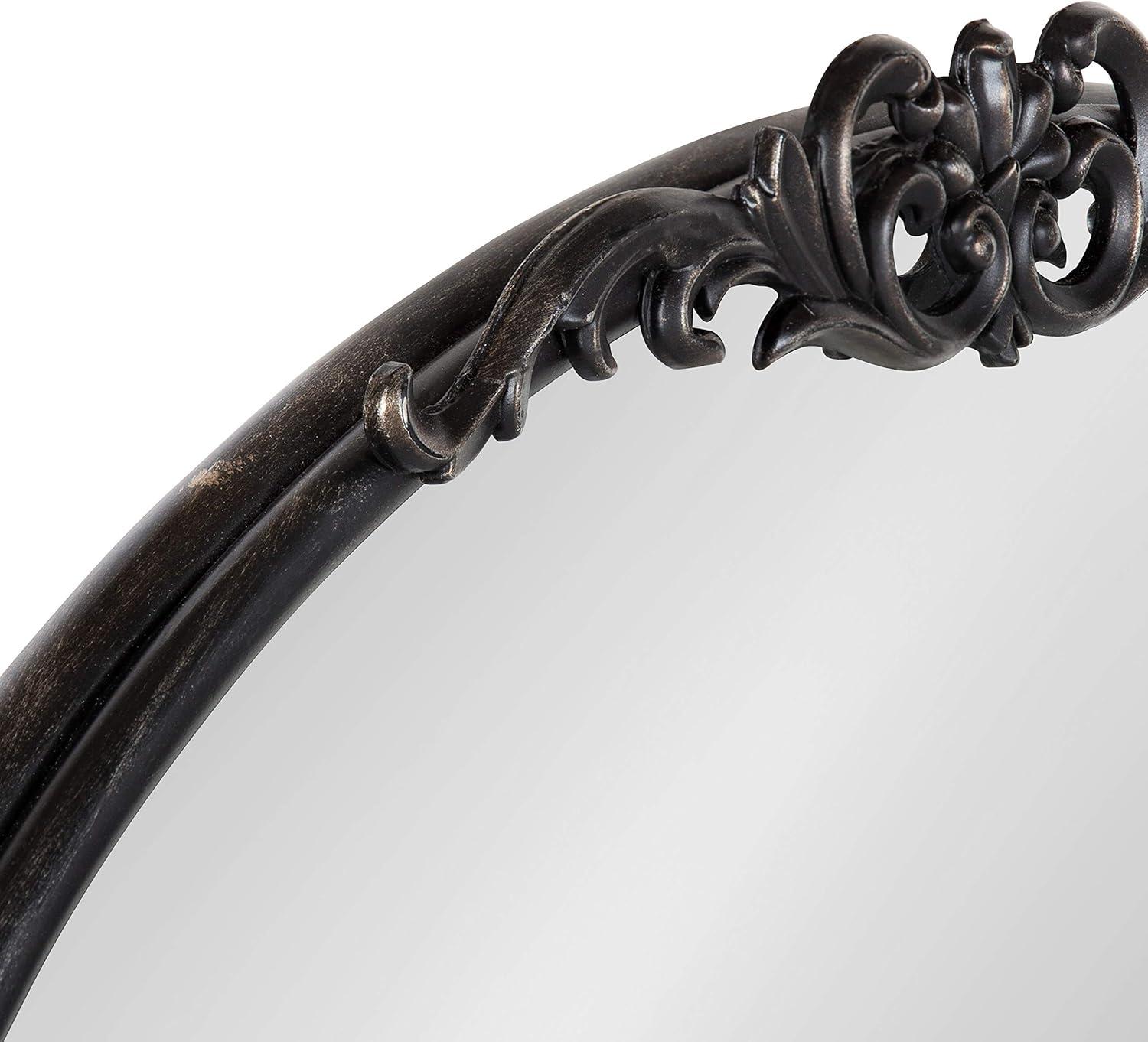Black Oval Wood Wall Mirror with Intricate Overlay
