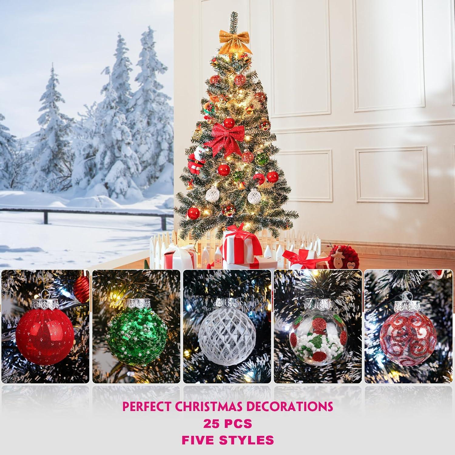 Christmas JoyMoreHome 25Pcs Christmas Tree Ball Ornaments 2.36" Red White Shatterproof Hanging Christmas Ball Ornaments for Xmas New Year Birthday Home Party Supplies