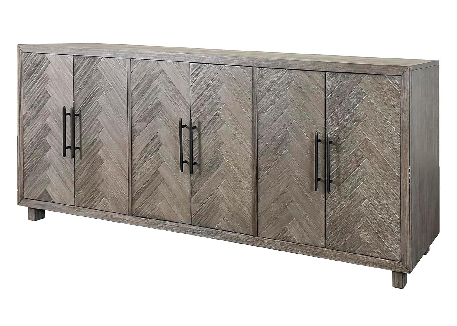 Palisades 90" Six Door TV Stand: Herringbone Pattern, Iron Hardware - Martin Furniture