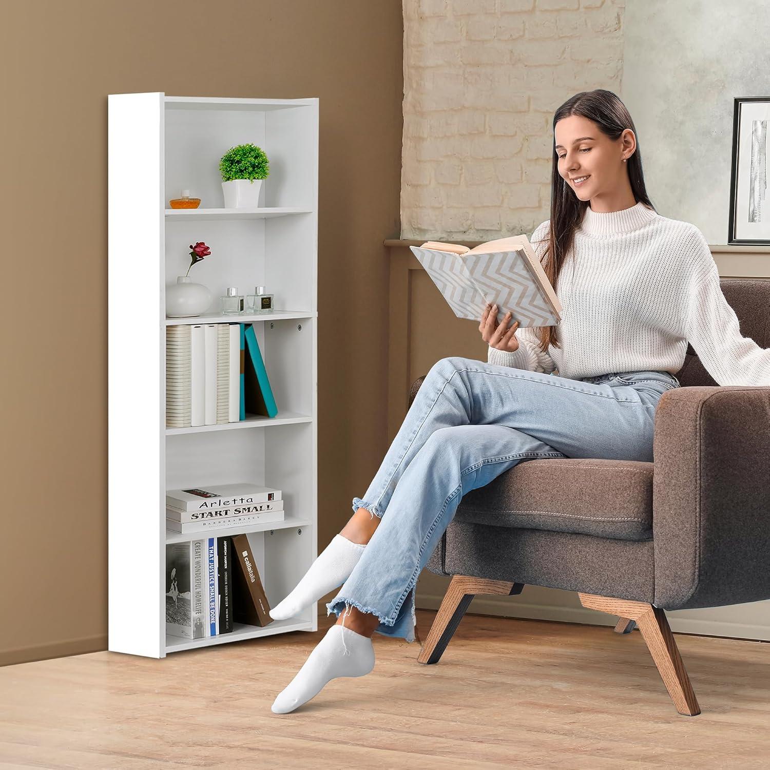 ZENY 5-Tiers Bookshelf Bookcase Multipurpose Collection Display Storage