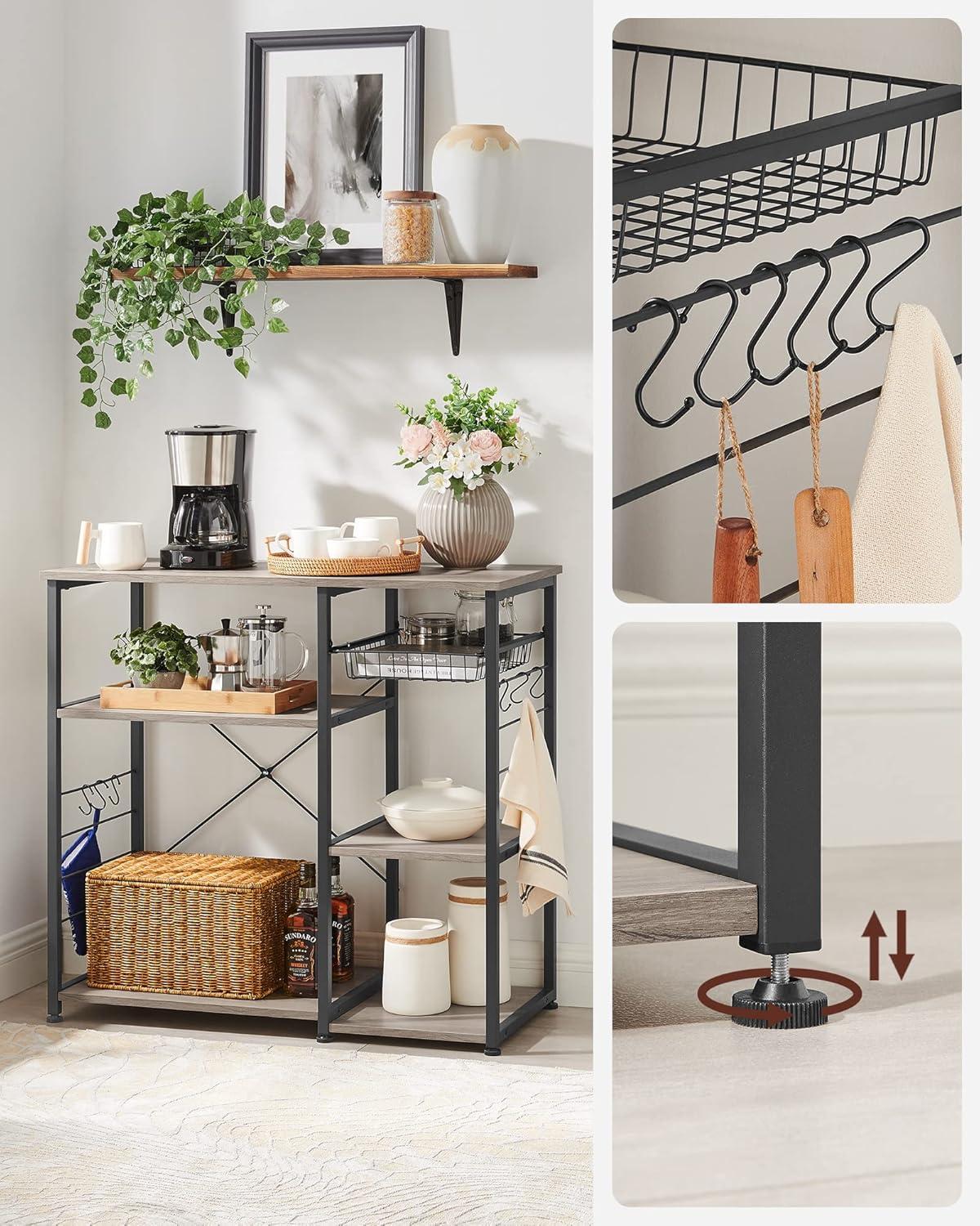 Greige and Black Adjustable Kitchen Baker's Rack with Steel Frame