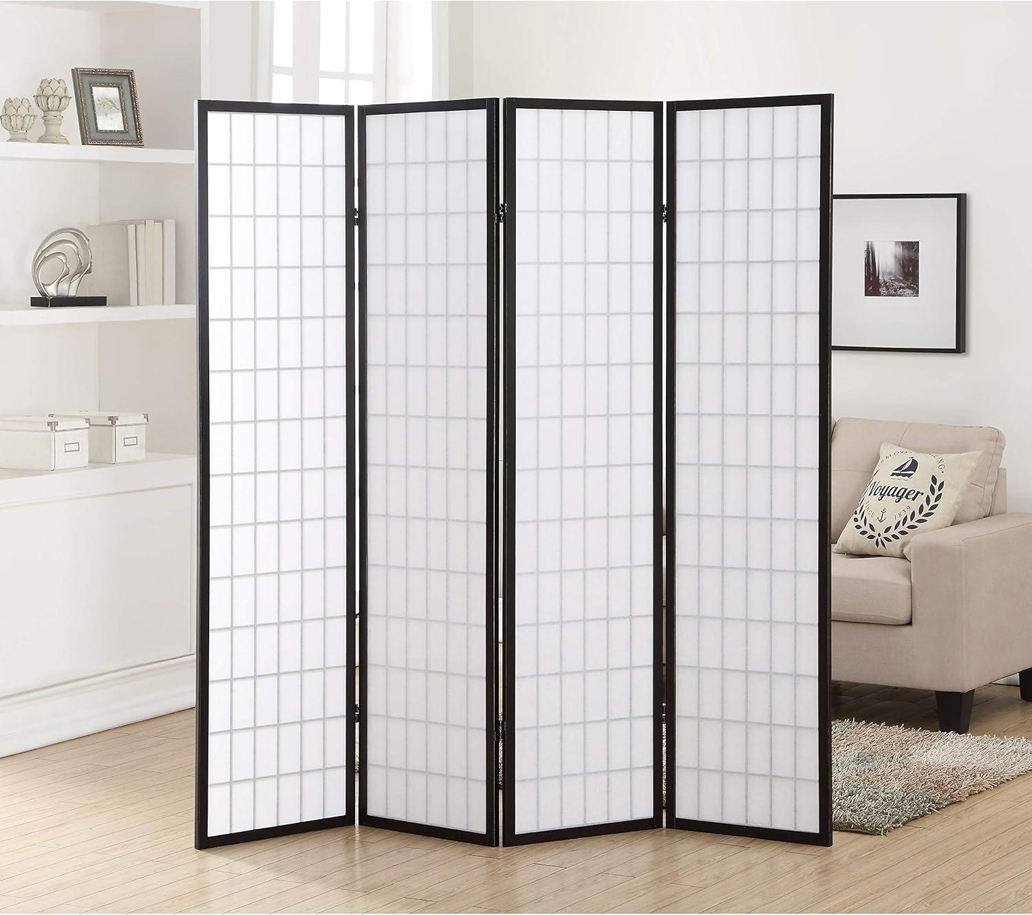 Roundhill Furniture Roland 4 Panel Oriental Shoji Screen/Room Divider in Natural